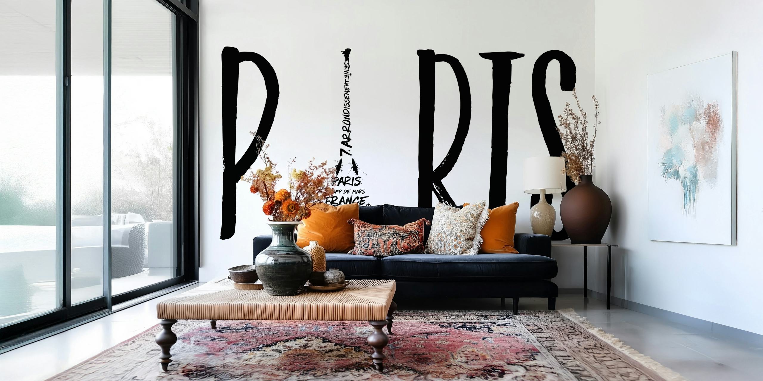 Sort og hvid Paris typografi kunst med Eiffeltårnet integreret i designet