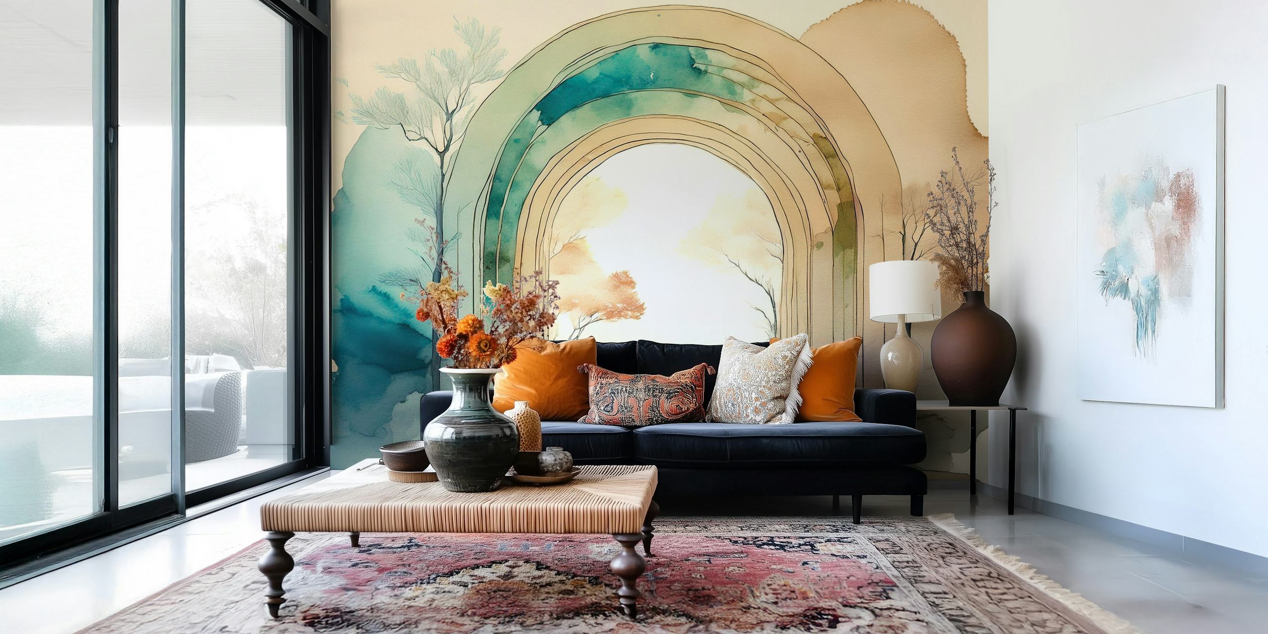 Design de papel de parede Natural Dream Portal em um quarto
