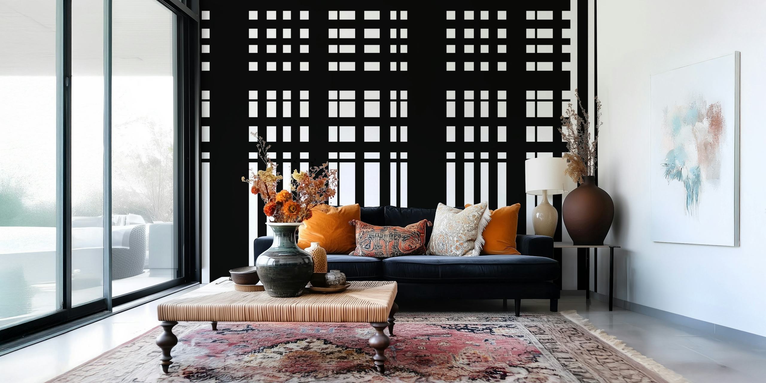 Black and white striped wallpaper with minimalistic design