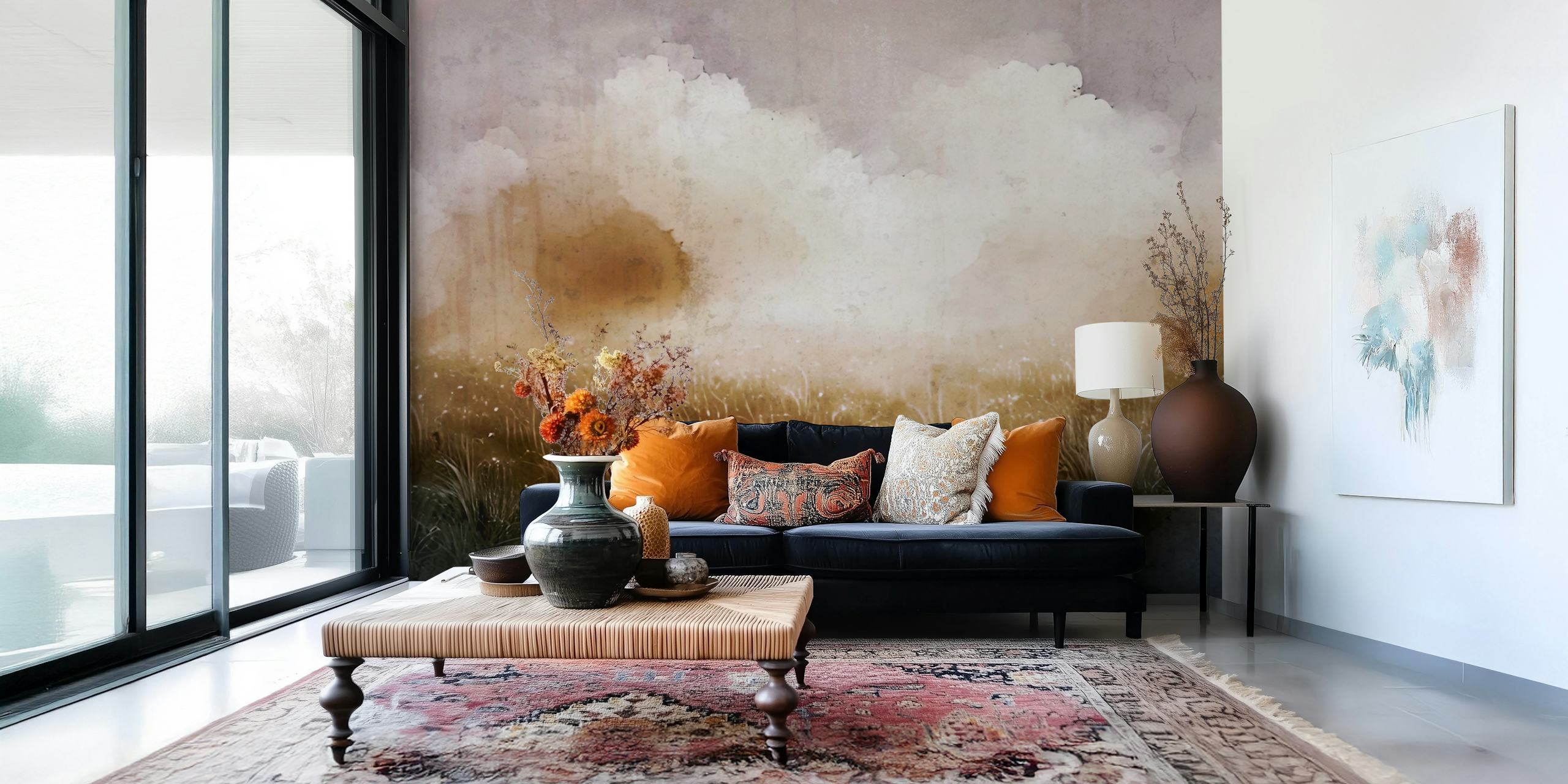 Papel pintado Autumn Haze Fields en una habitación