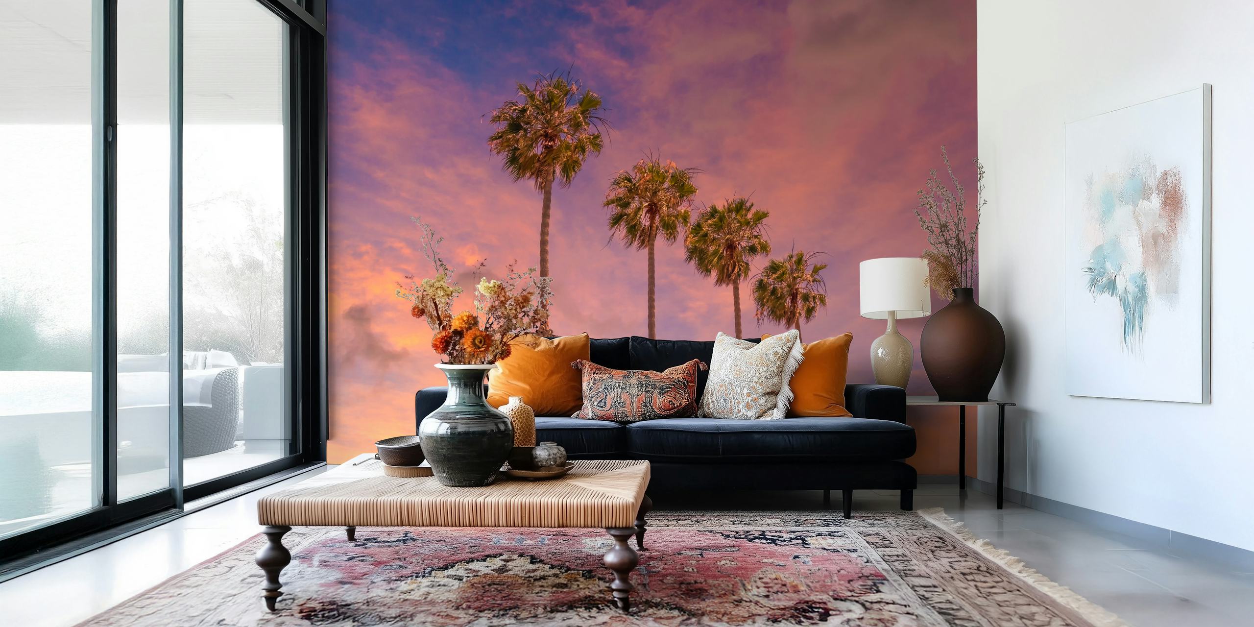 Palm trees auringonlaskussa taustakuva