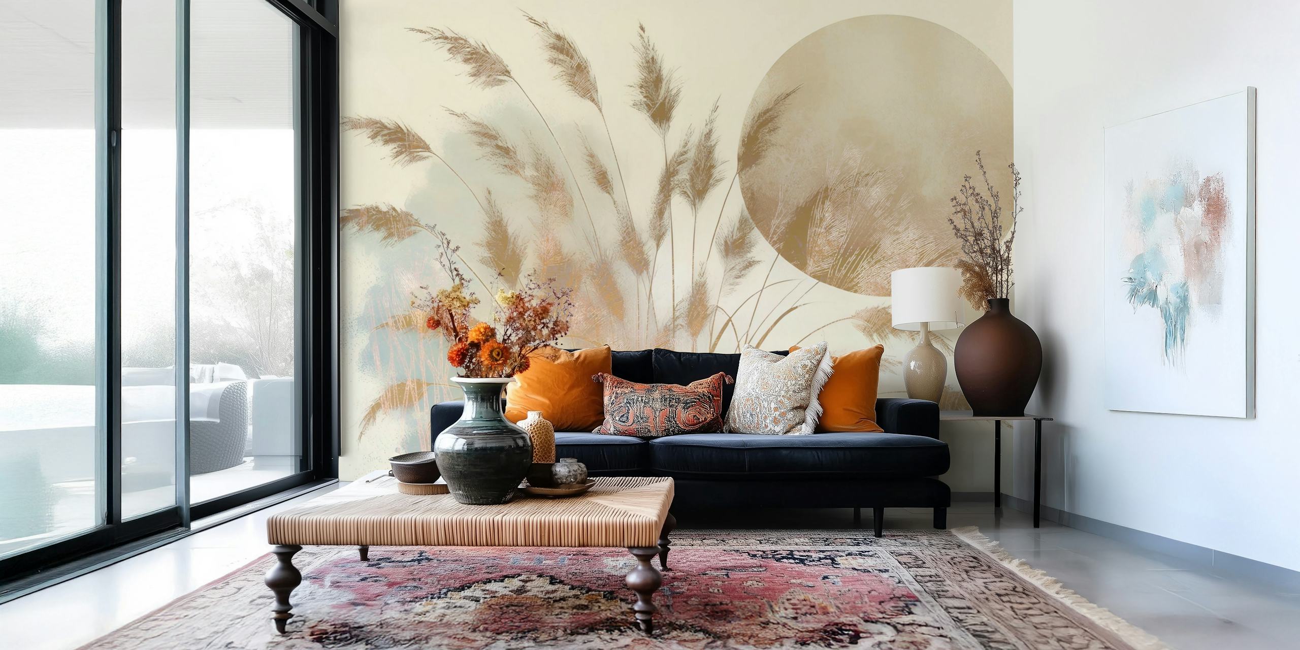 Dreamy Pampas Grass Japandi wallpaper in a room