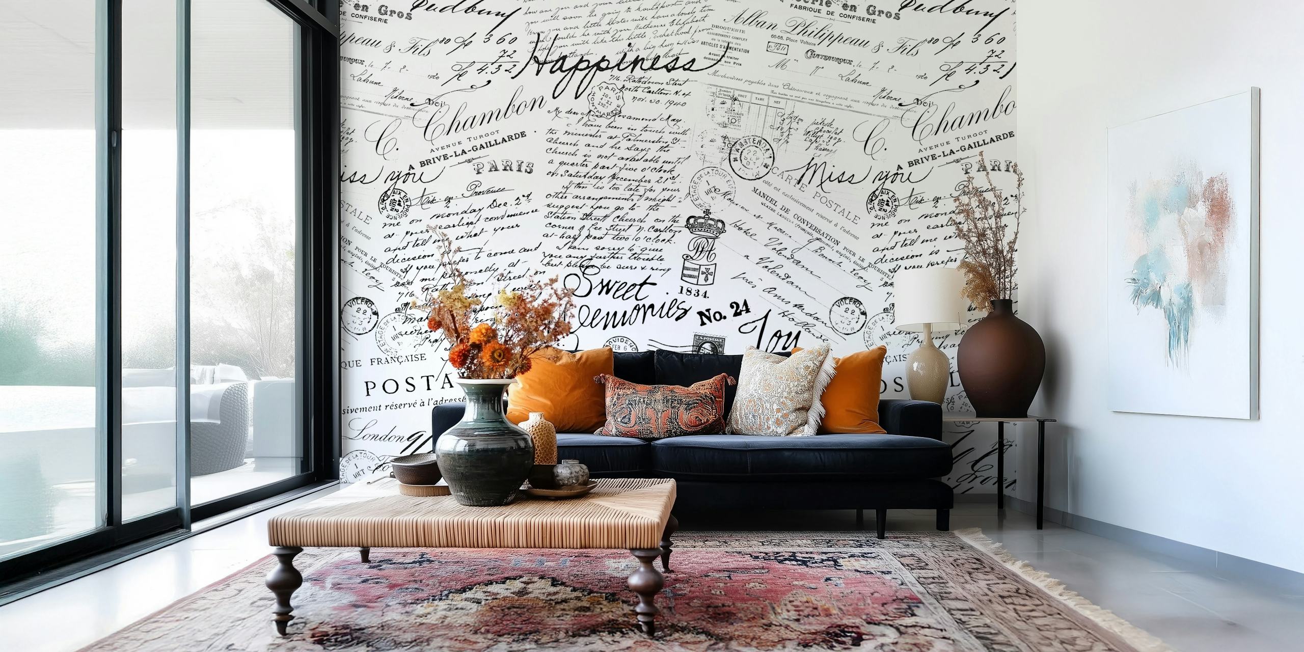 Timeless Black and white vintage wallpaper with traditional calligraphy
