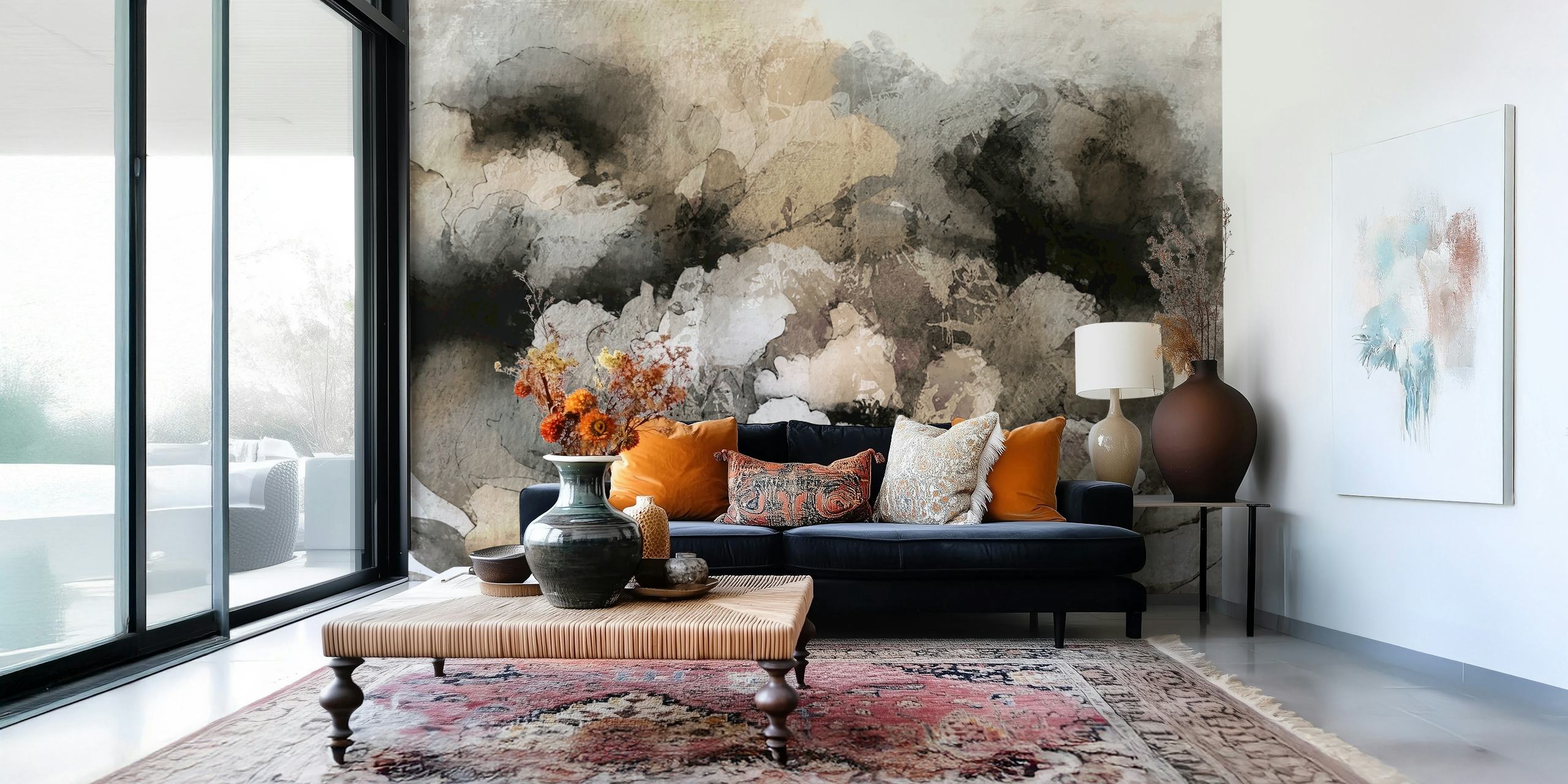 Ethereal Monochrome Blooms wallpaper in a room