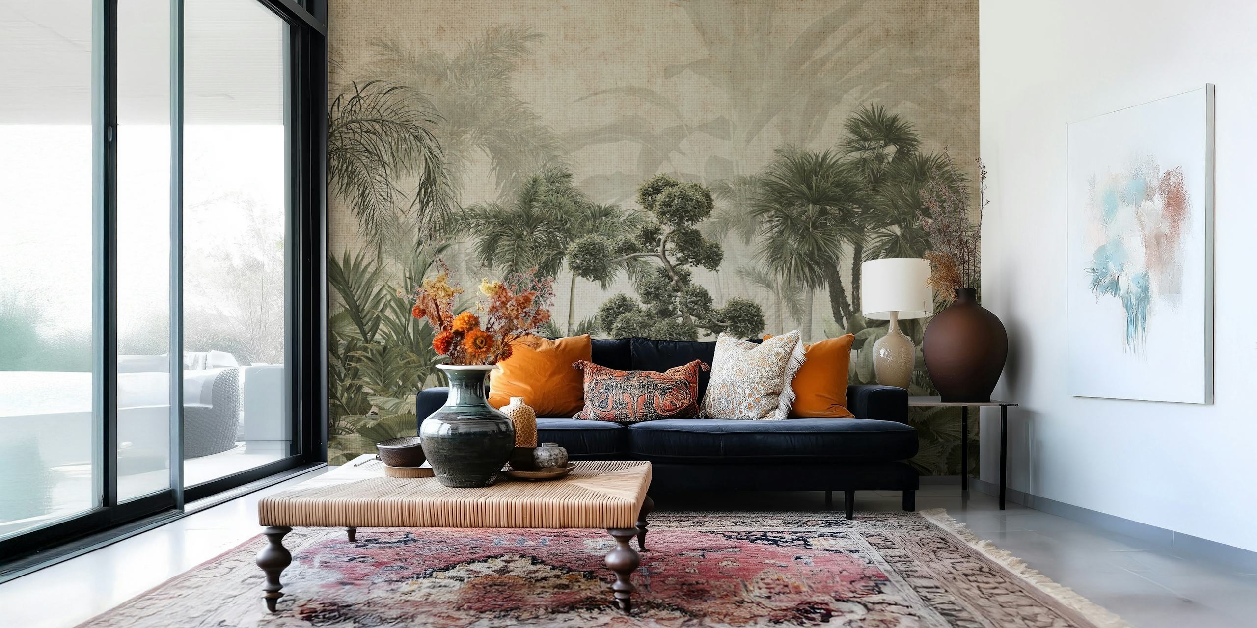 Vintage Palm Paradise wallpaper in a room