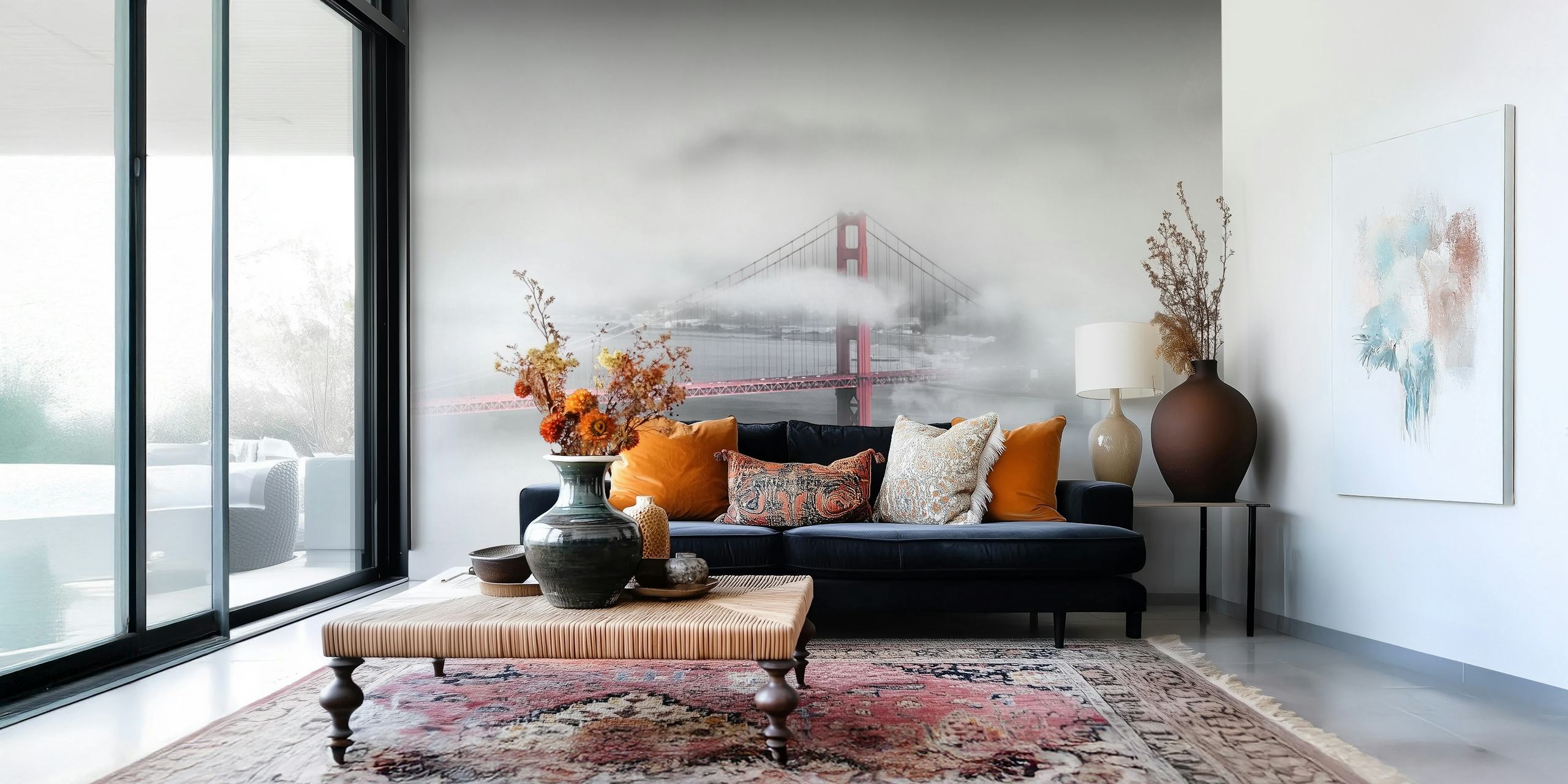 Foggy Golden Gate Bridge in monochrome wallpaper