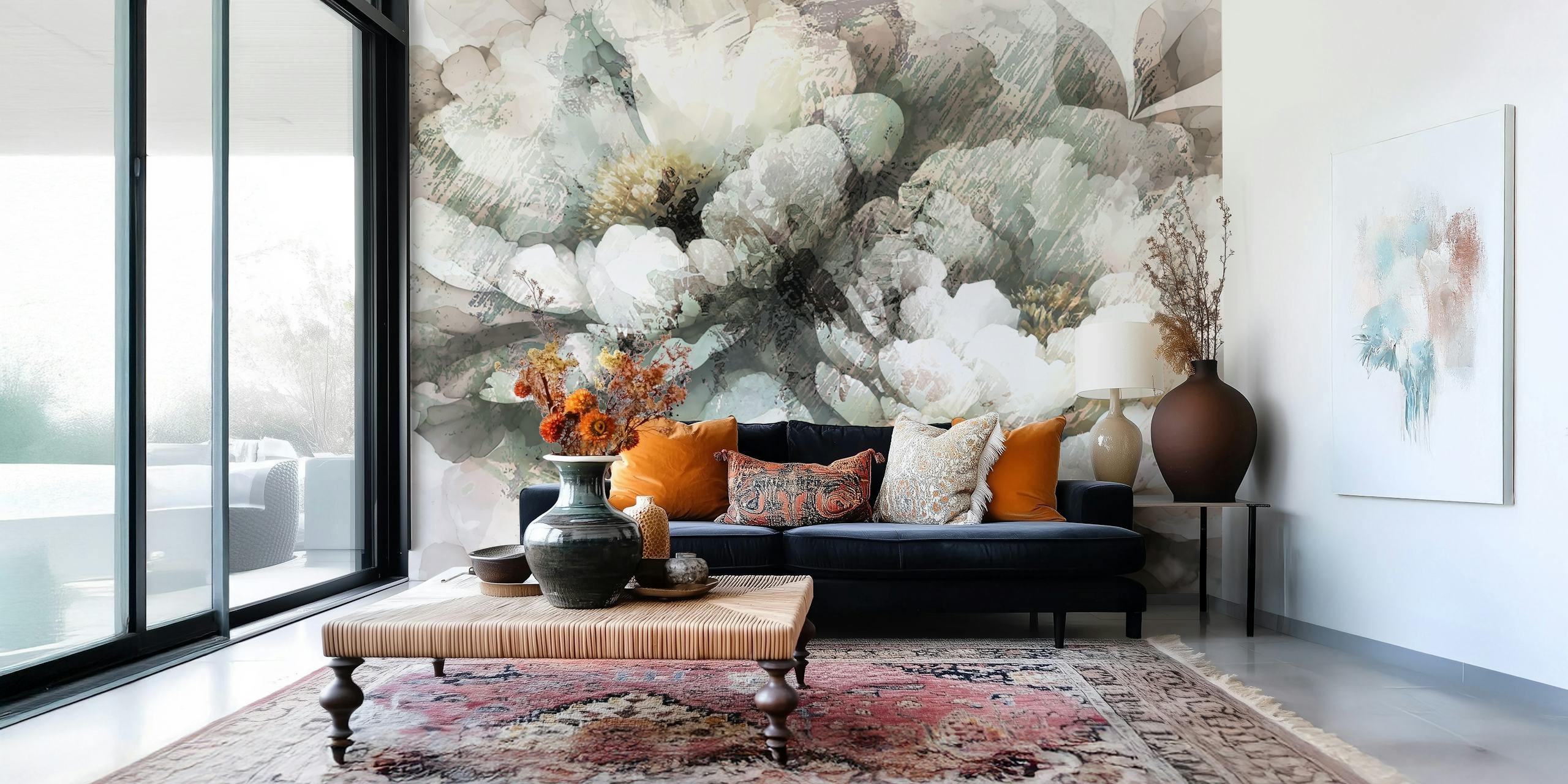 Monochrome Bloom Art wallpaper in a room