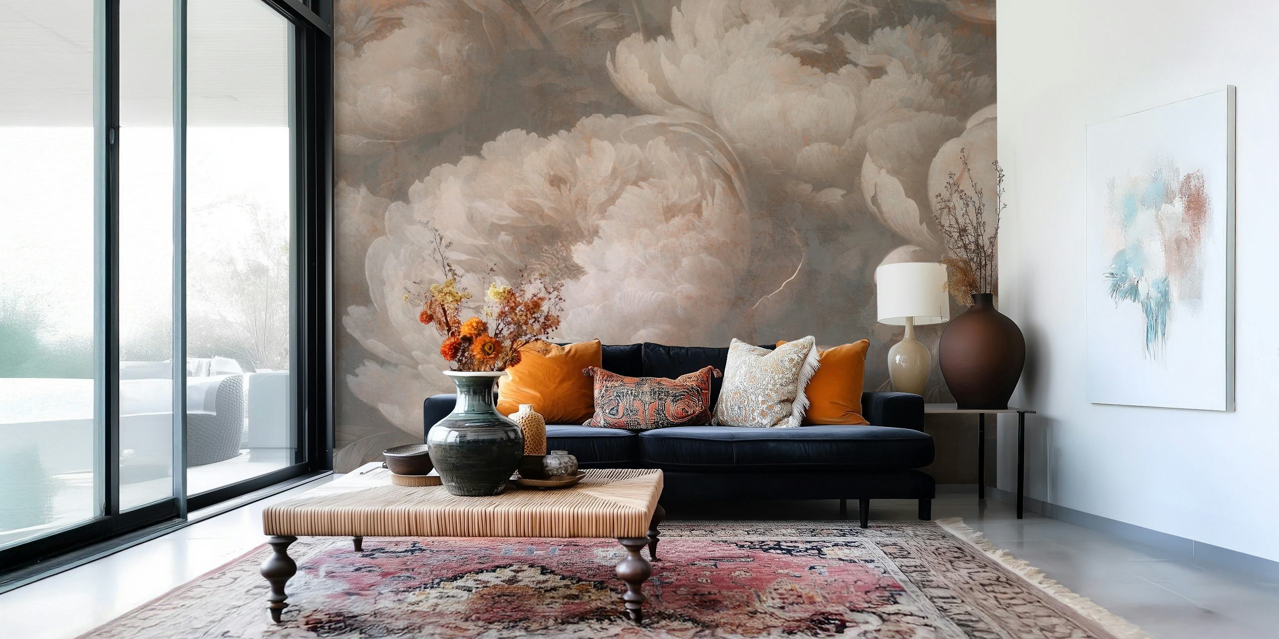 Vintage Peony Delight behang in een kamer