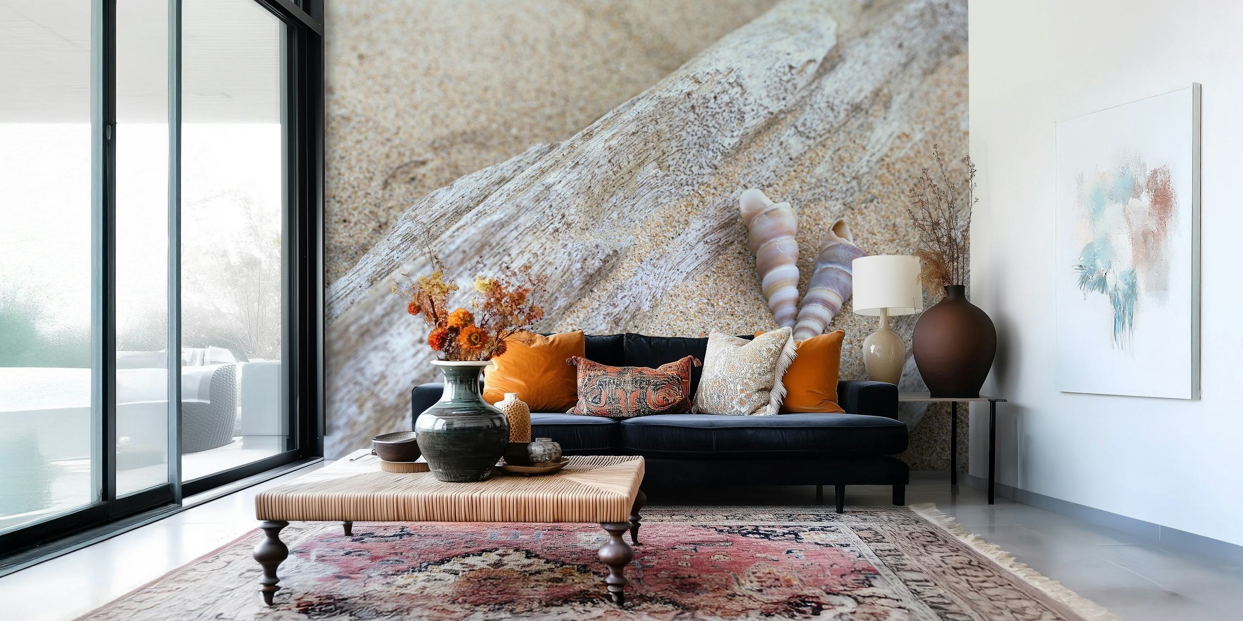 Shells on driftwood tapeta v pokoji