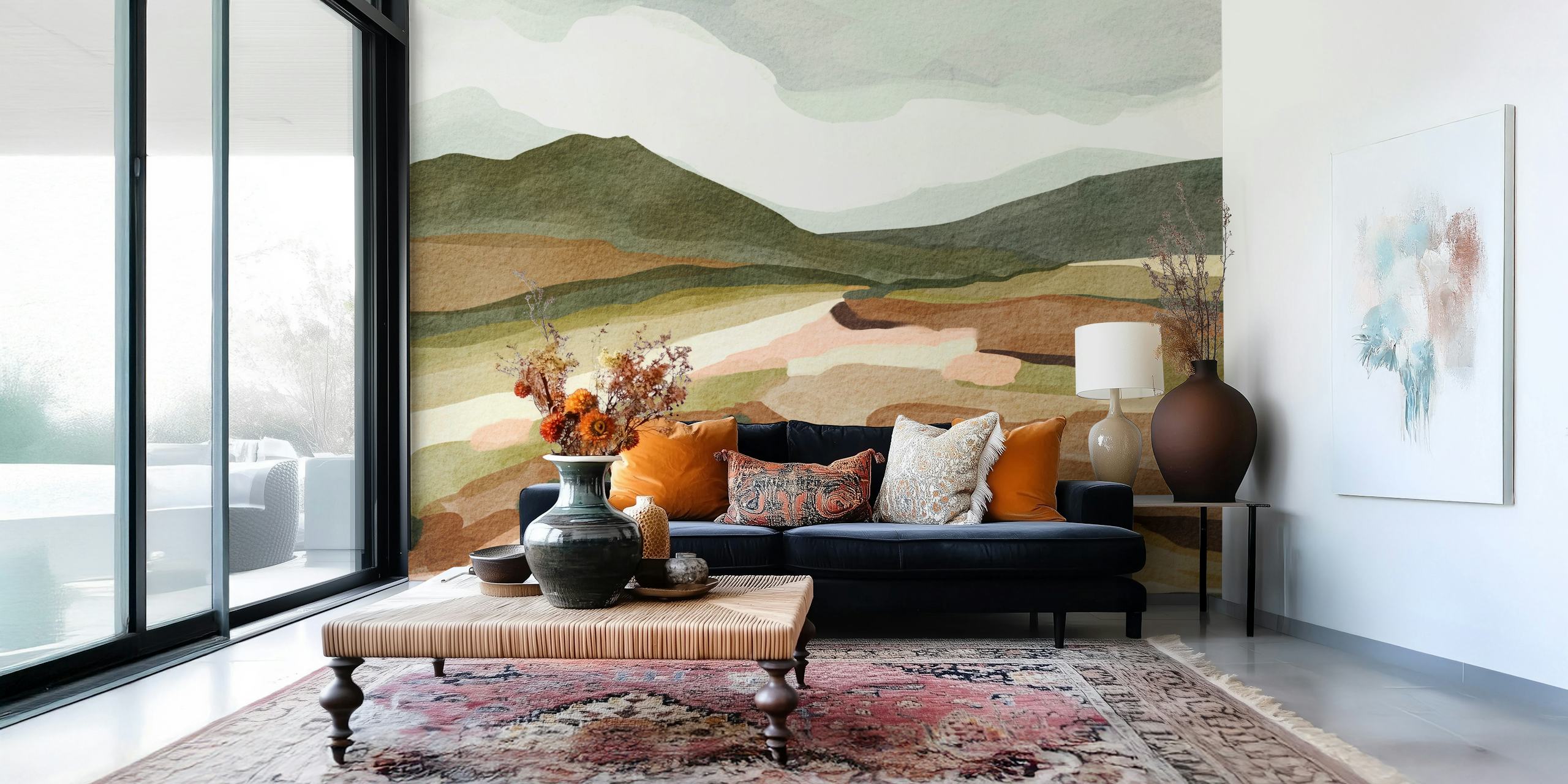 Rustic Hills Scene wallpaper in a room