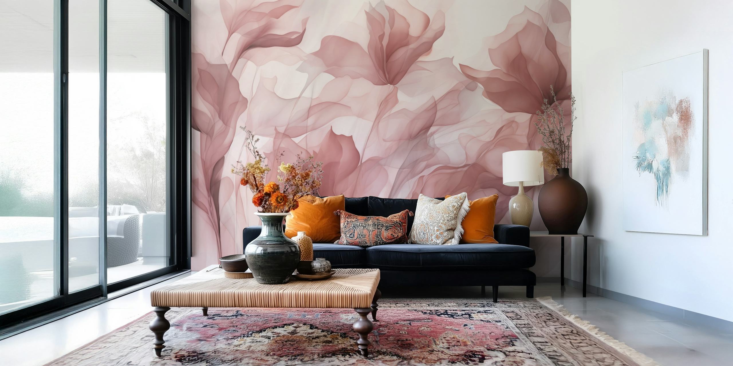 Papel pintado Ethereal Mauve Blossom Dreams en una habitación