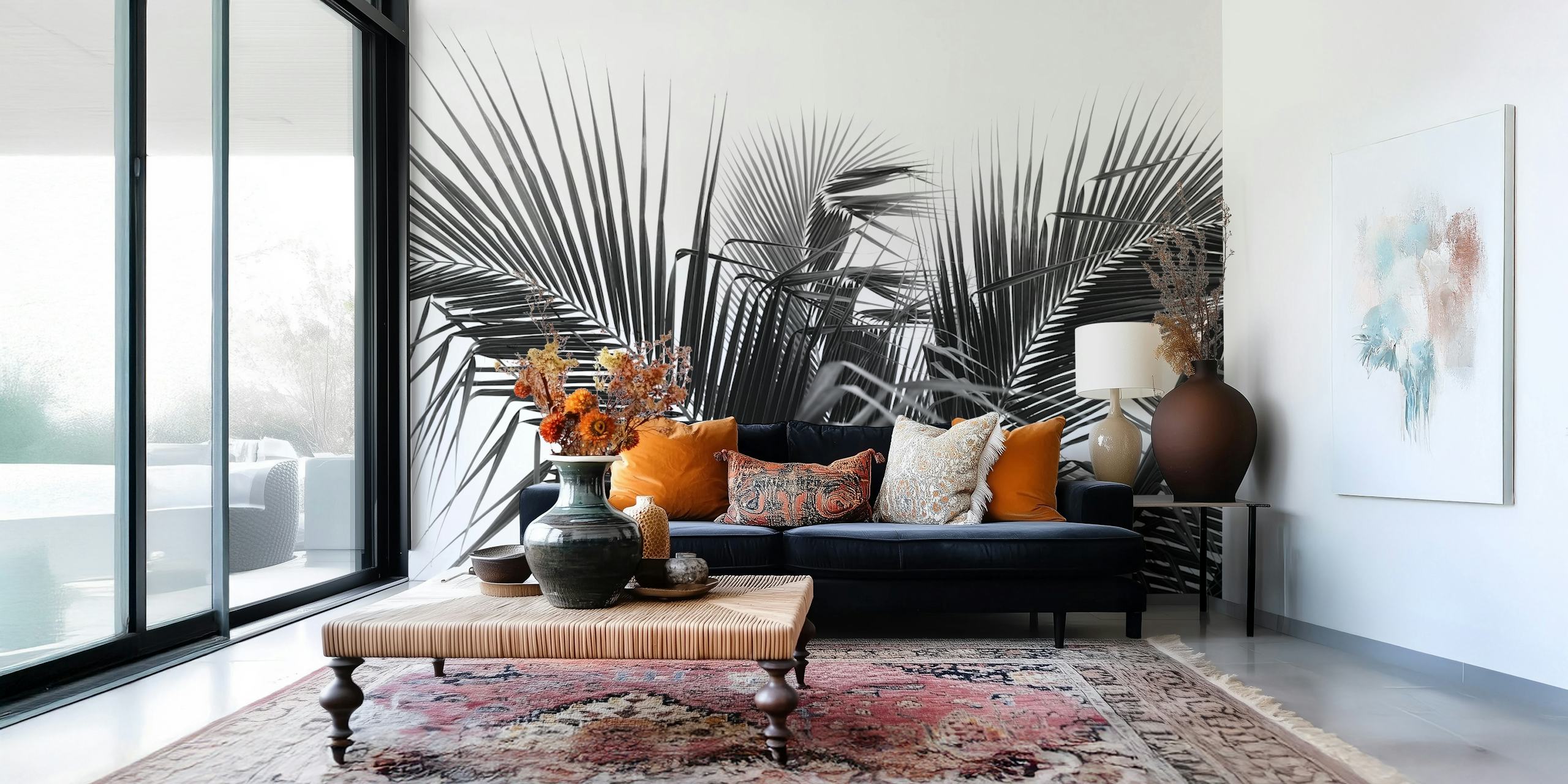 Lush Caribbean palms wallpaper in a room