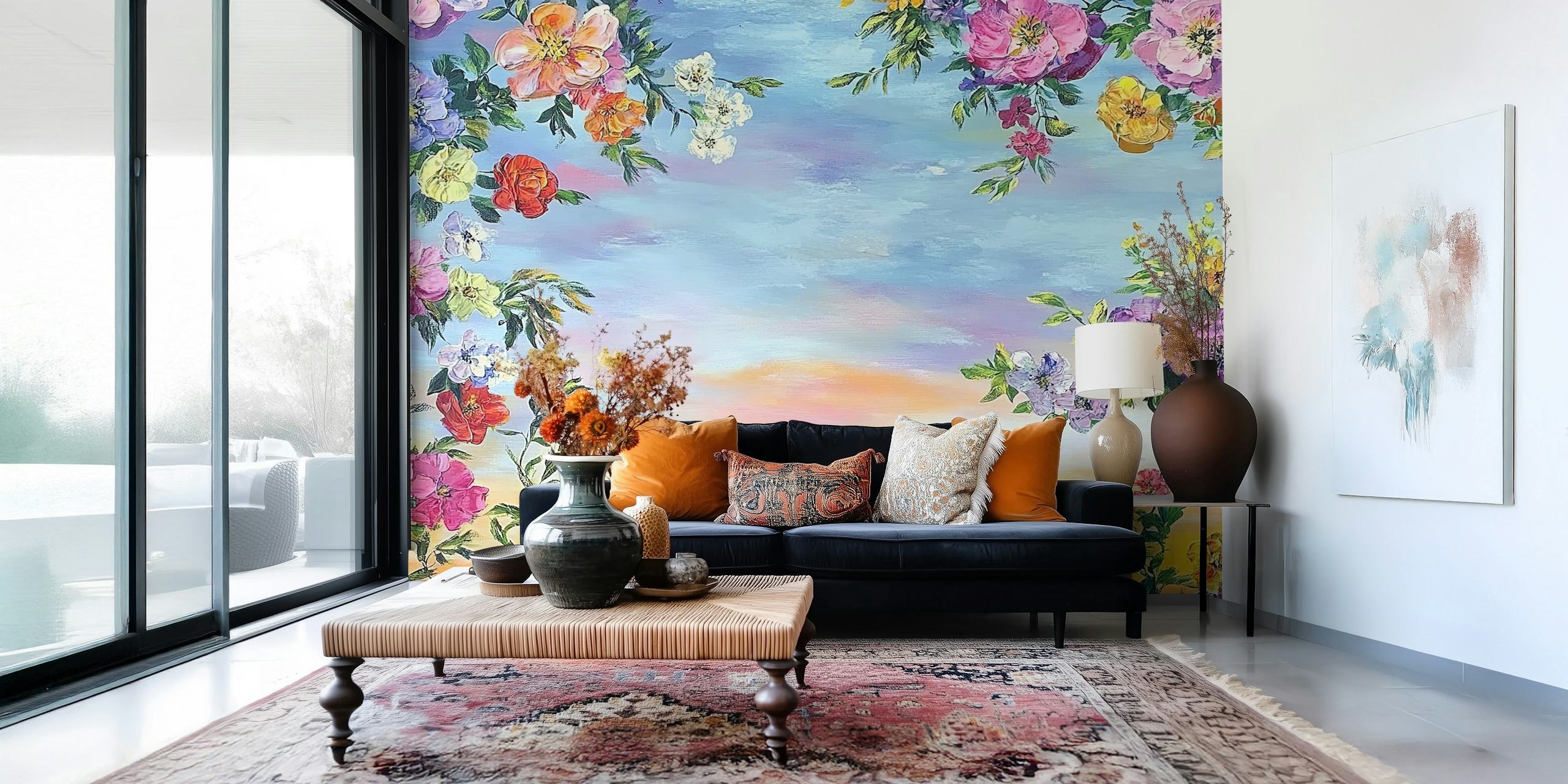 Σχεδιασμός ταπετσαρίας Flowers και sunset