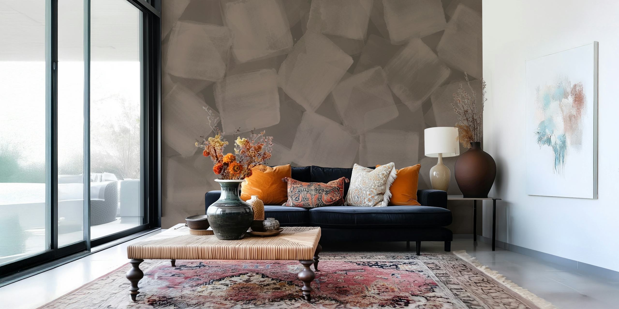 Soft Mocca Strokes Mosaic behang in een kamer