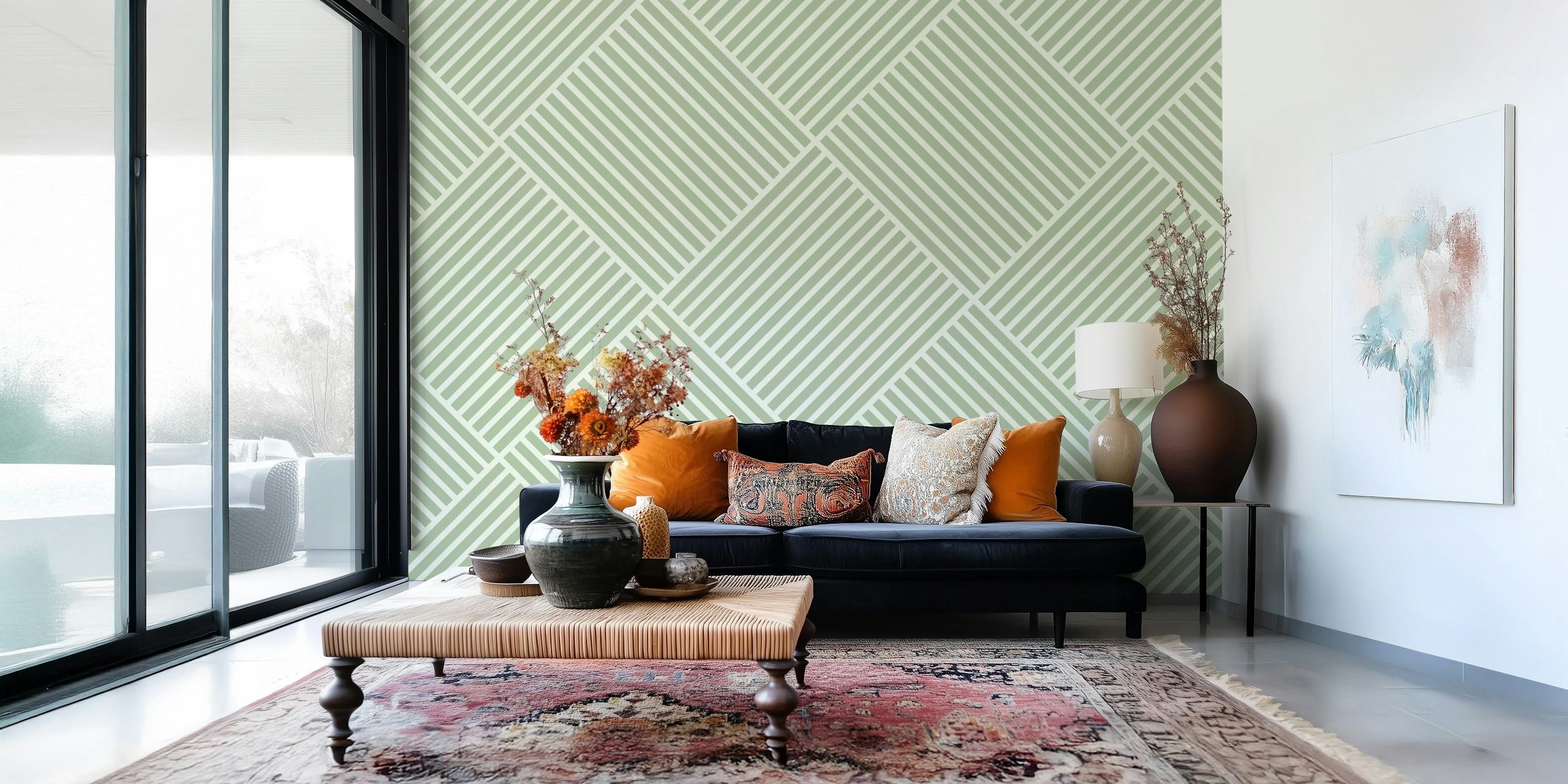 Japandi Natural Stripes tapet i ett rum