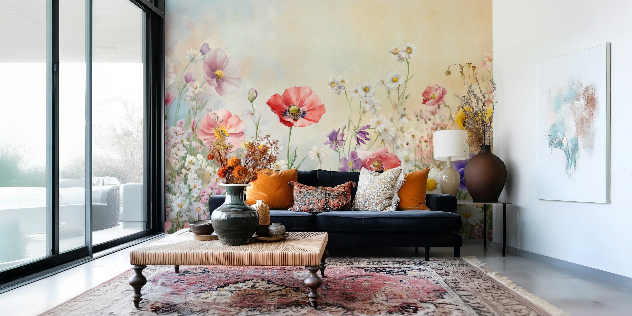 Watercolor Flower Symphony wallpaper in a room