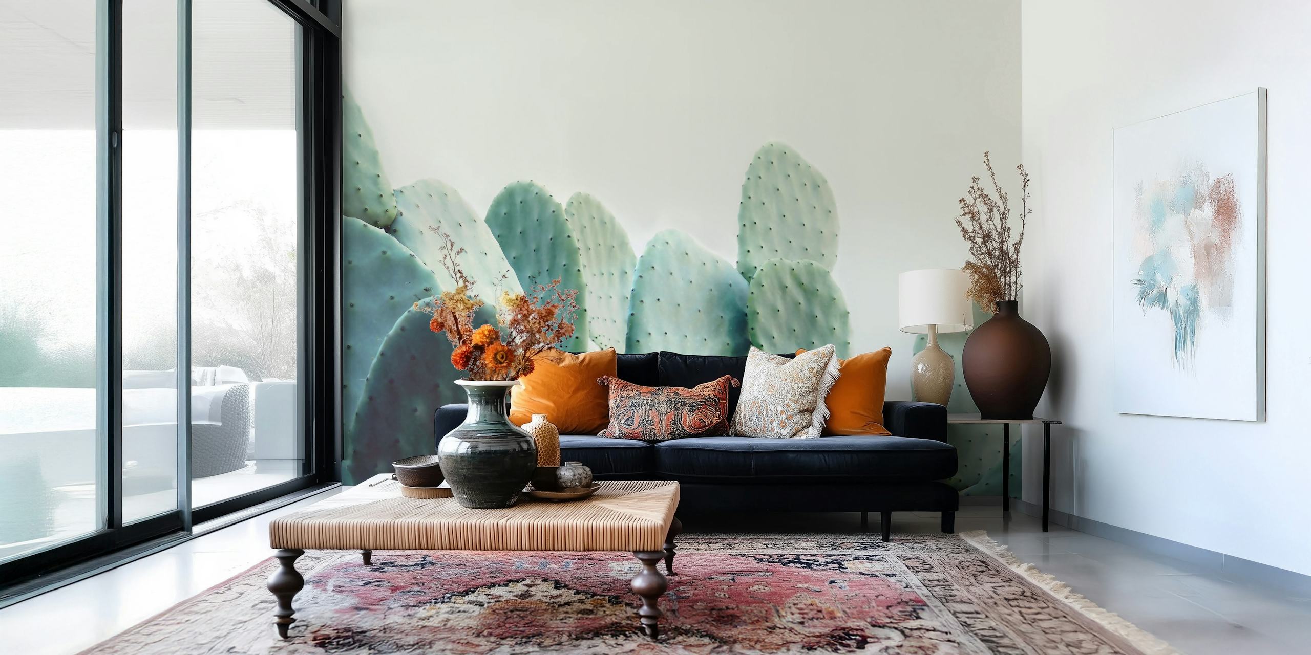 Pastel opuntia wallpaper in a room