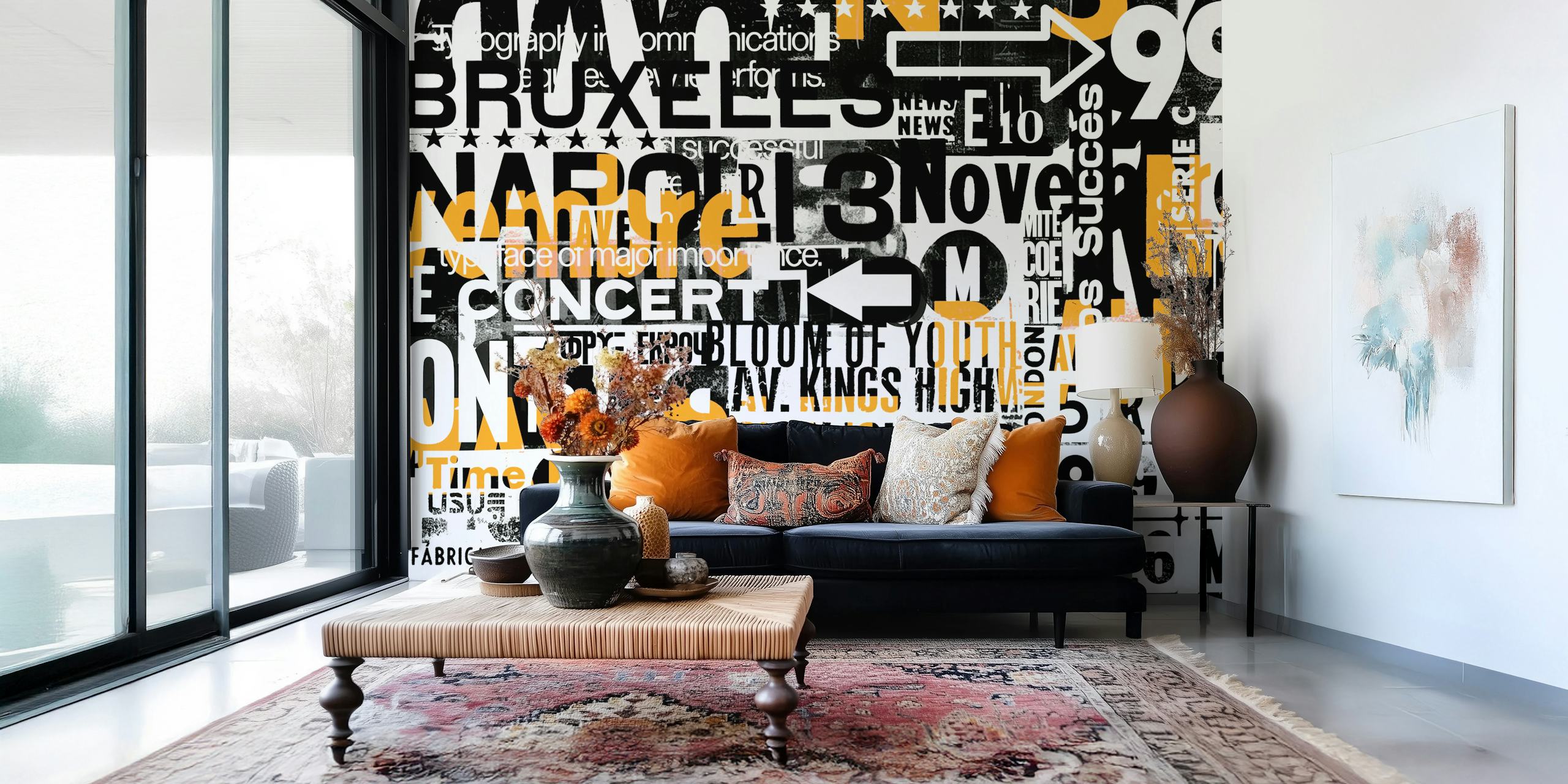 Street Art Wallpaper en jaune, blanc et noir