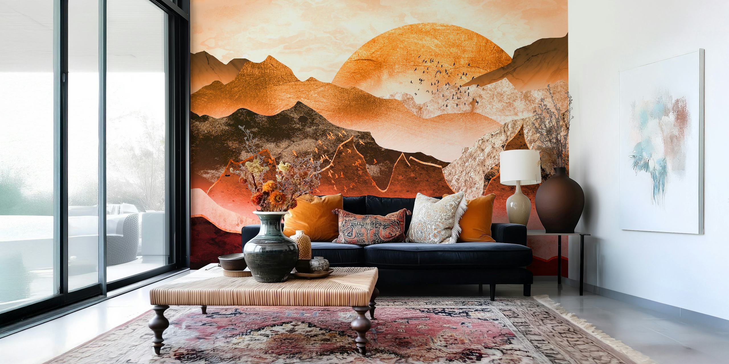 Red Rockscape wallpaper in a room setting