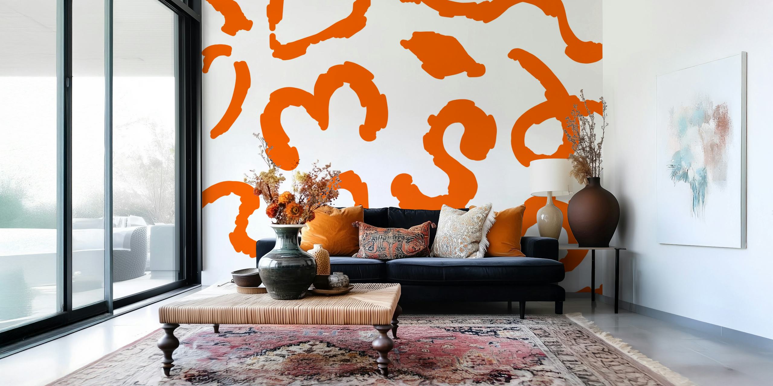 Papier peint Vibrant Orange Curves dans une pièce