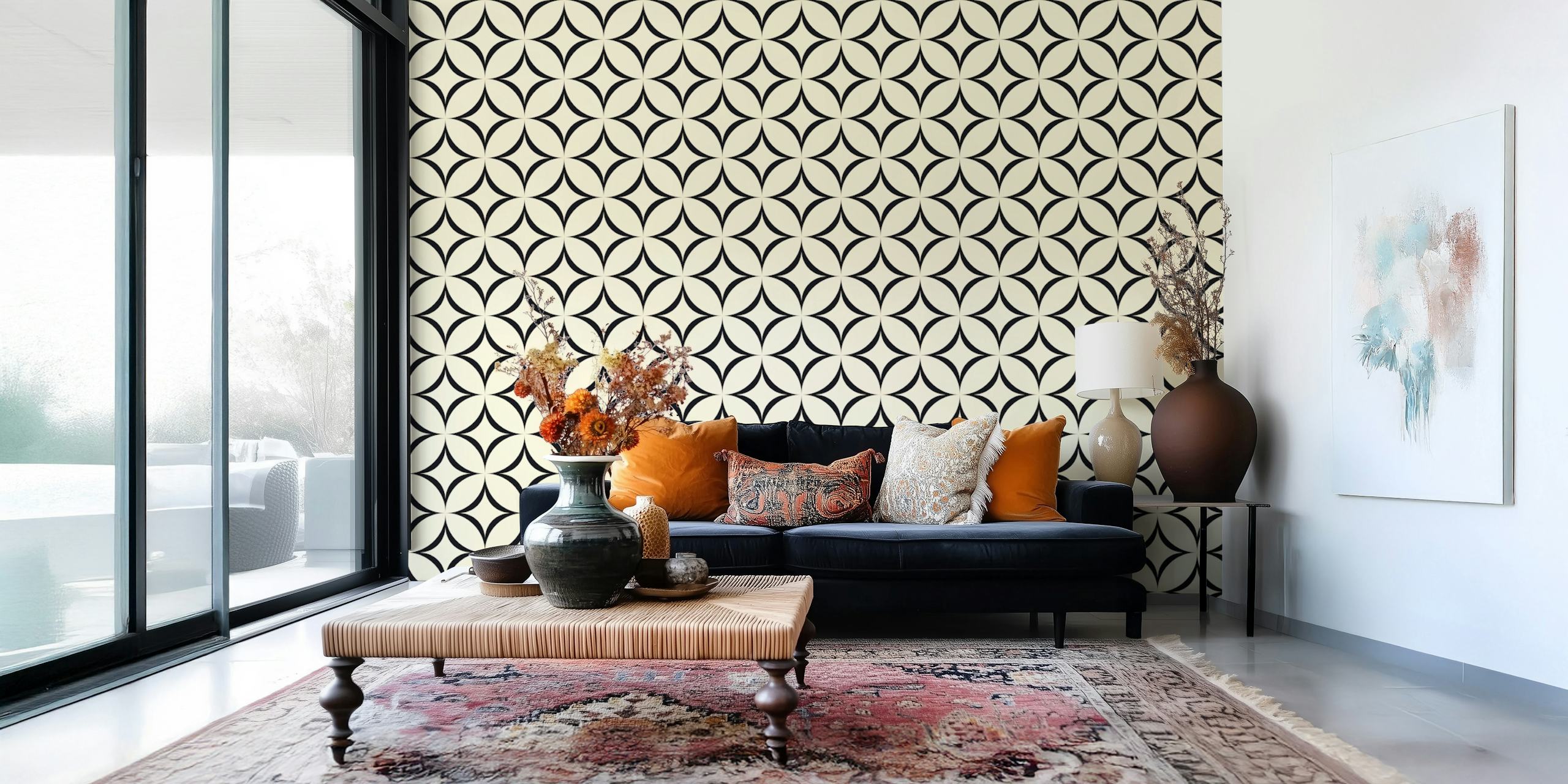 Black and white geometric circle pattern wallpaper
