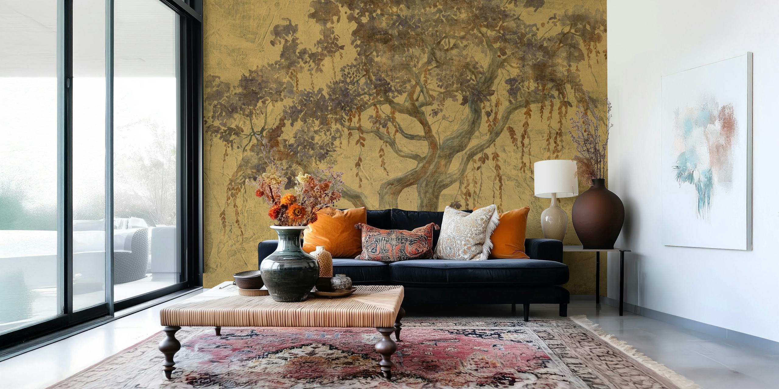 Mystical Amber Tree Painting papier peint dans une pièce