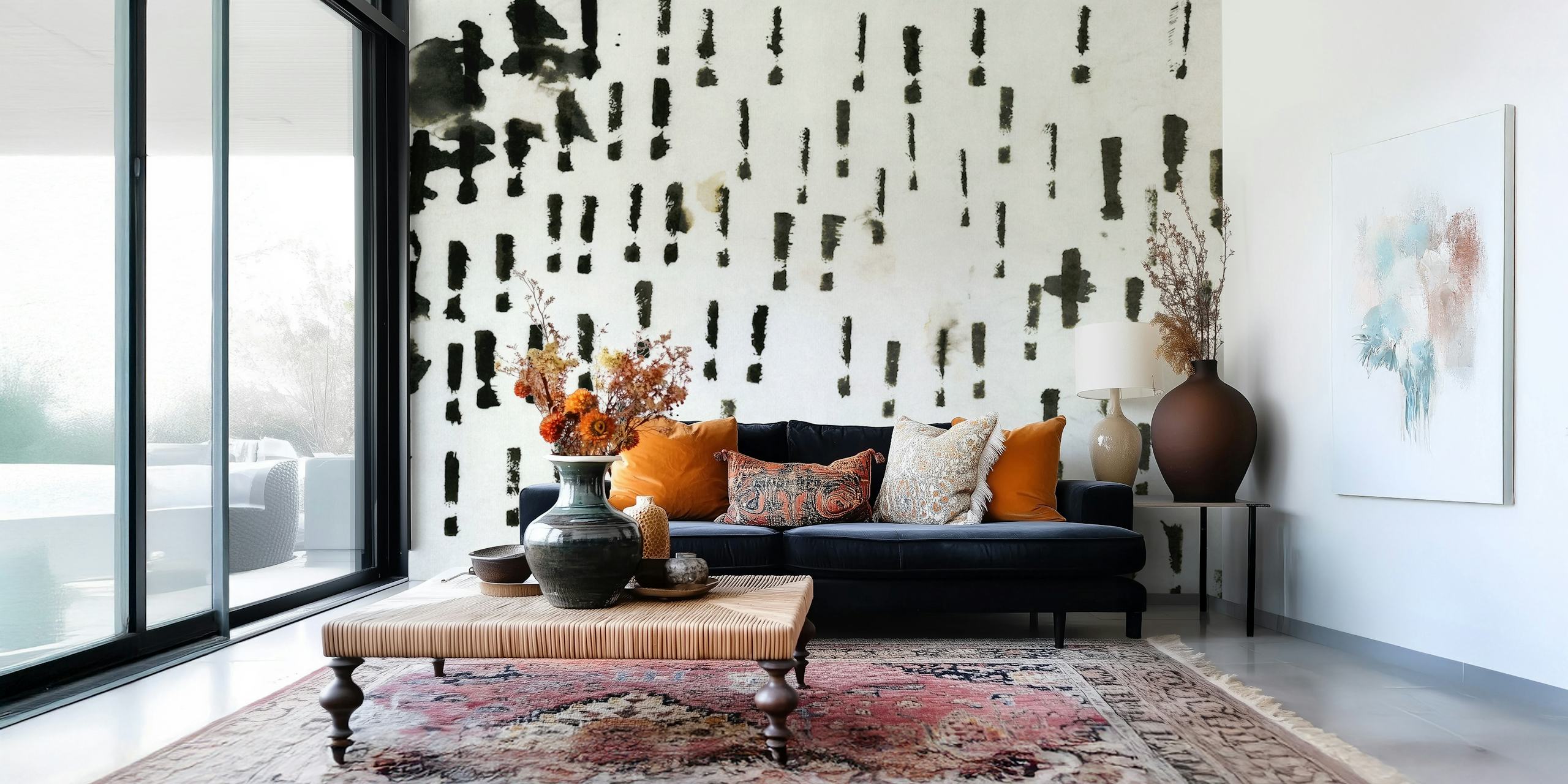 Black and white abstract pattern wallpaper with vertical marks