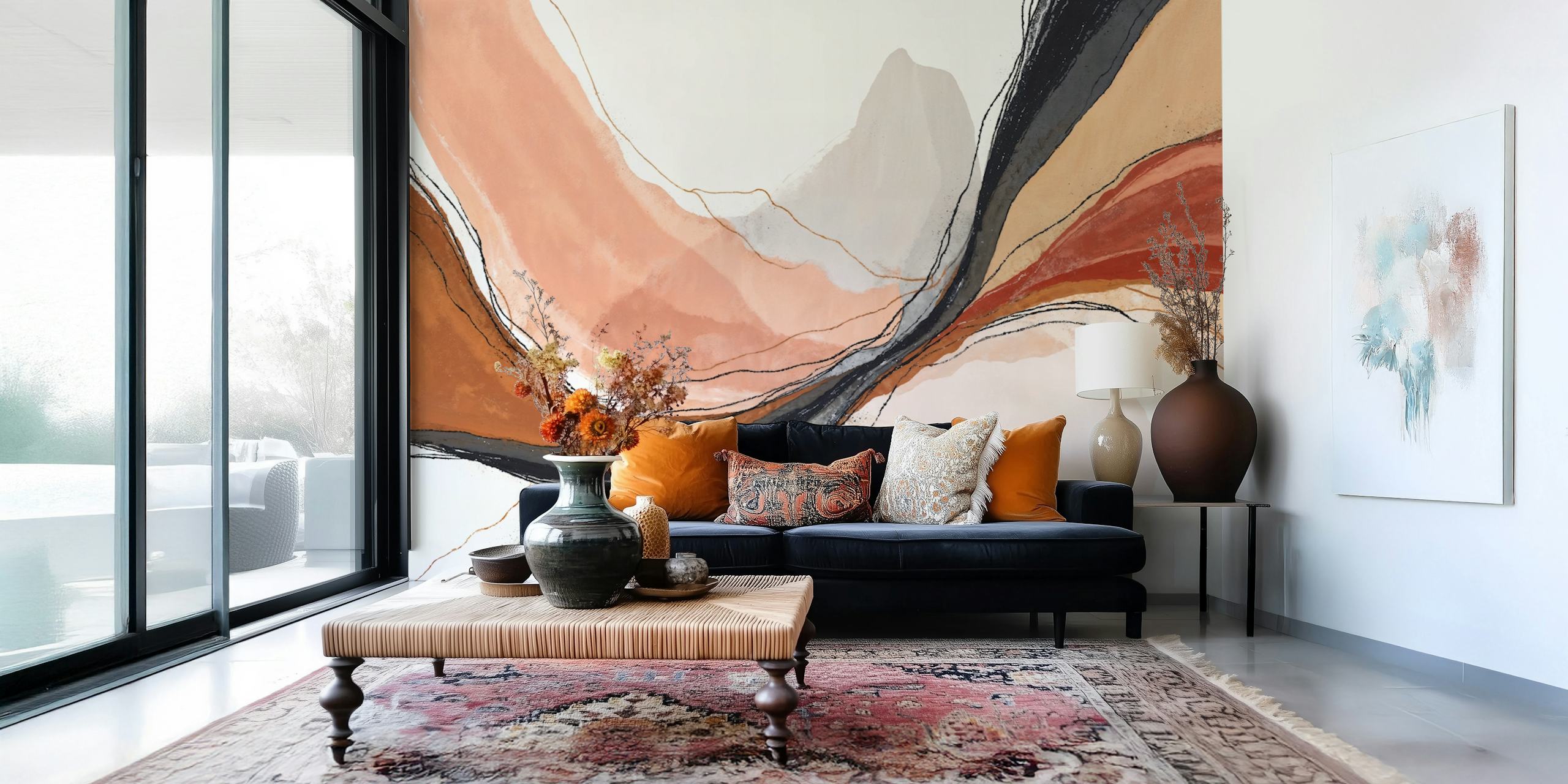 Ταπετσαρία Earthy Abstract Flow σε ένα δωμάτιο