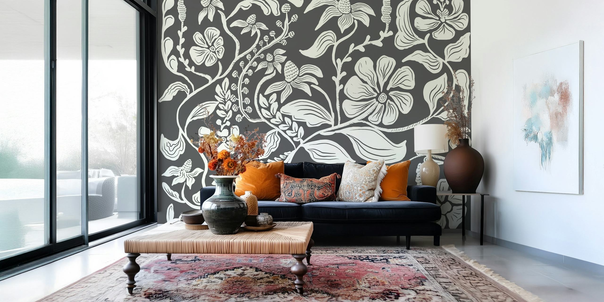 Chic floral wallpaper w stylowym pokoju