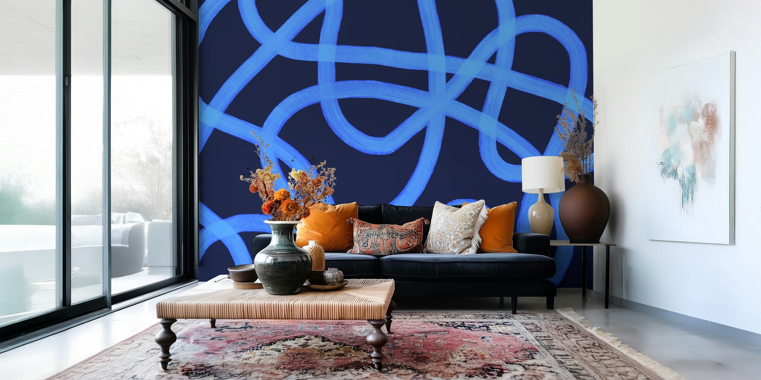 Ταπετσαρία Electric Blue Swirls σε ένα δωμάτιο