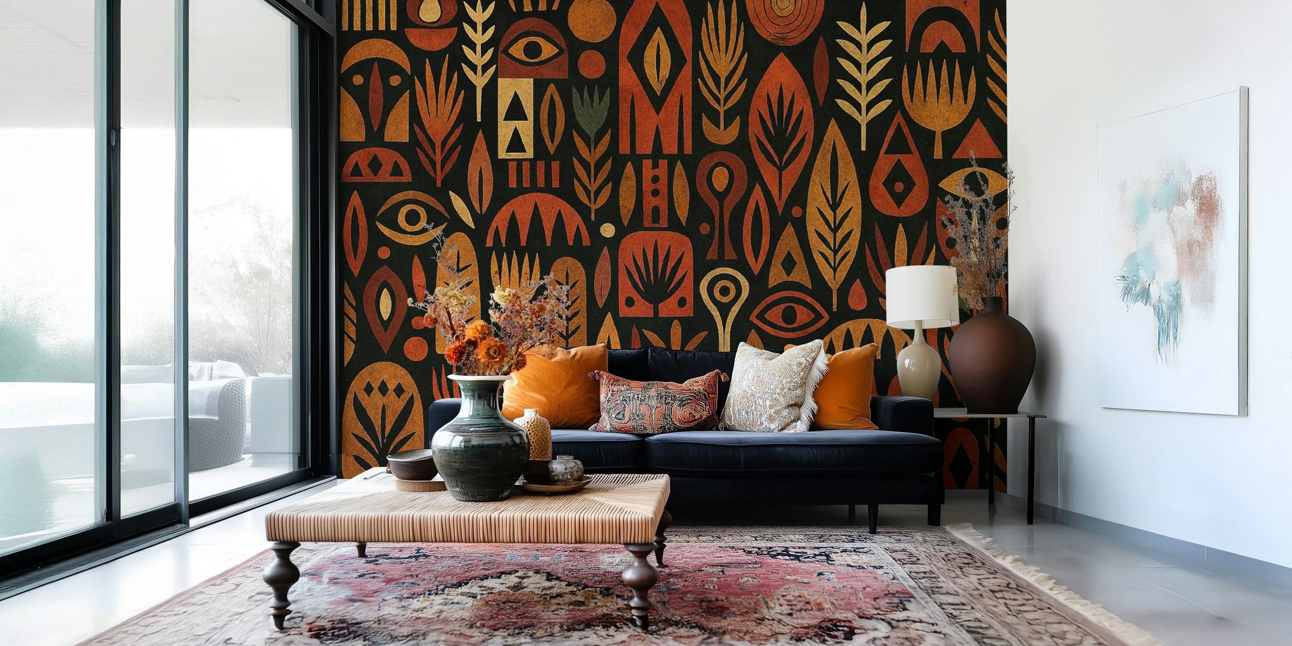 Botanic Tribal Symbols tapetti huoneessa