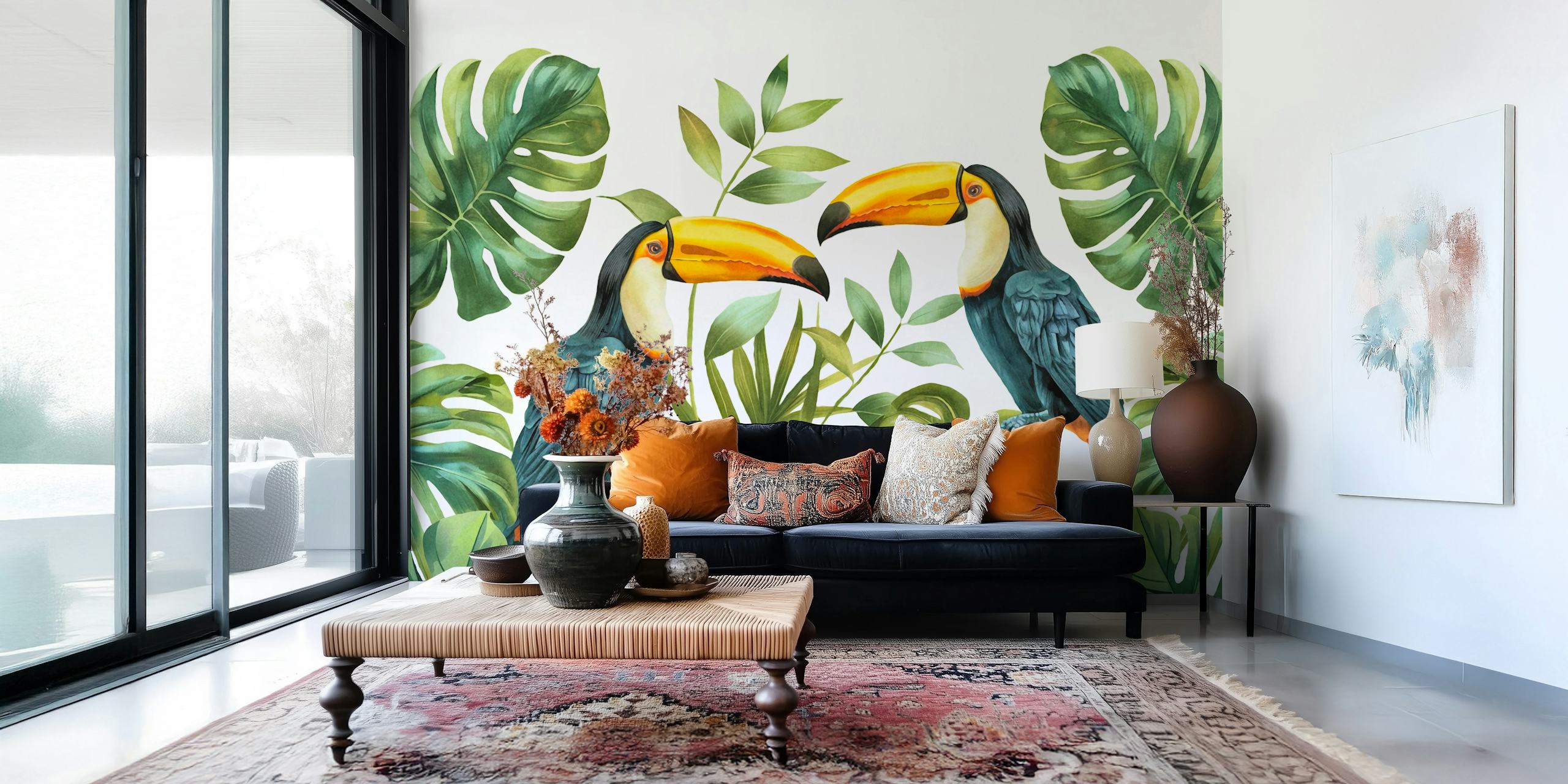 Lush Jungle Toucan Bird Friends diseño de papel tapiz