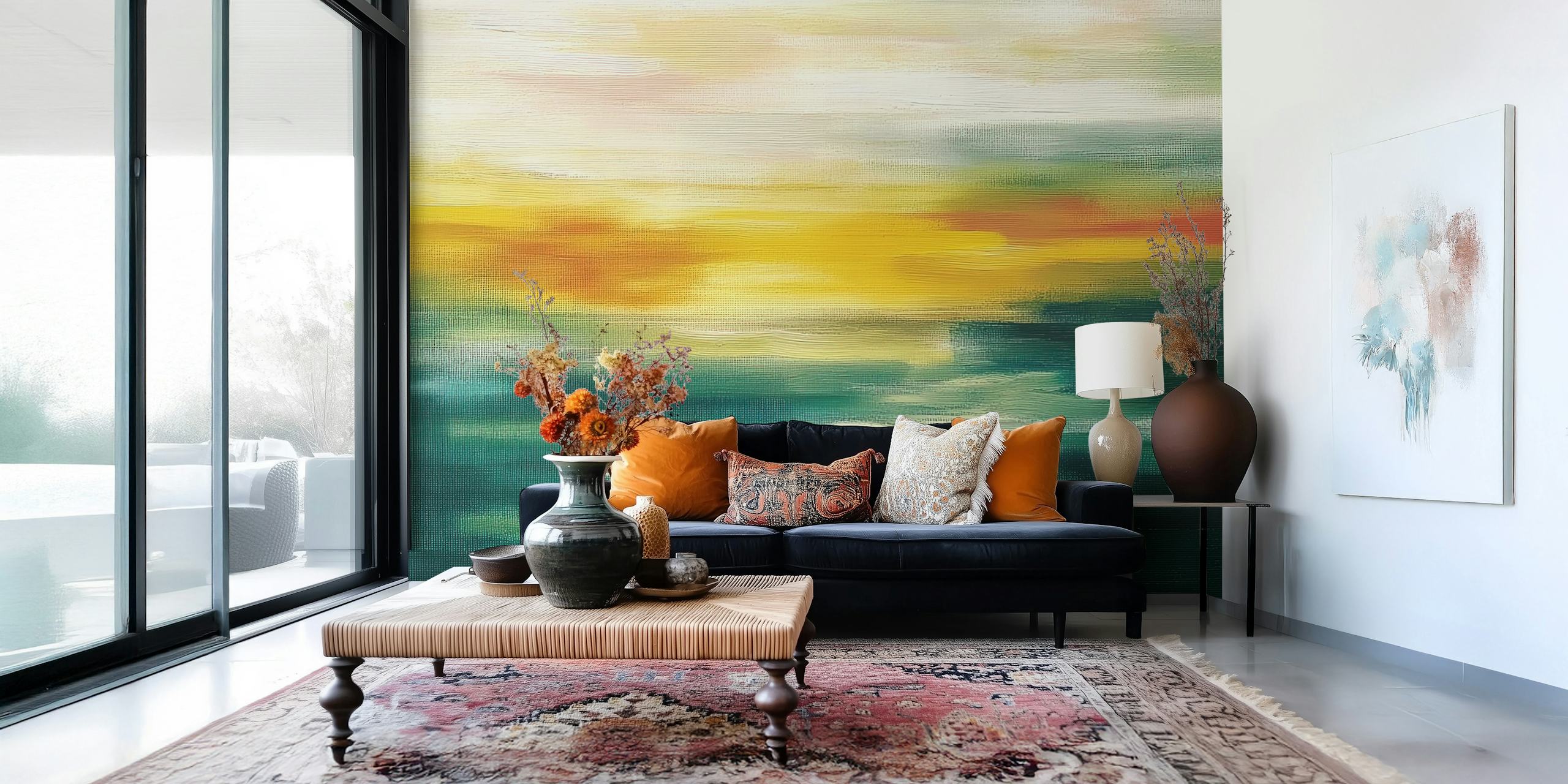Green Yellow Motion wallpaper displayed in a room