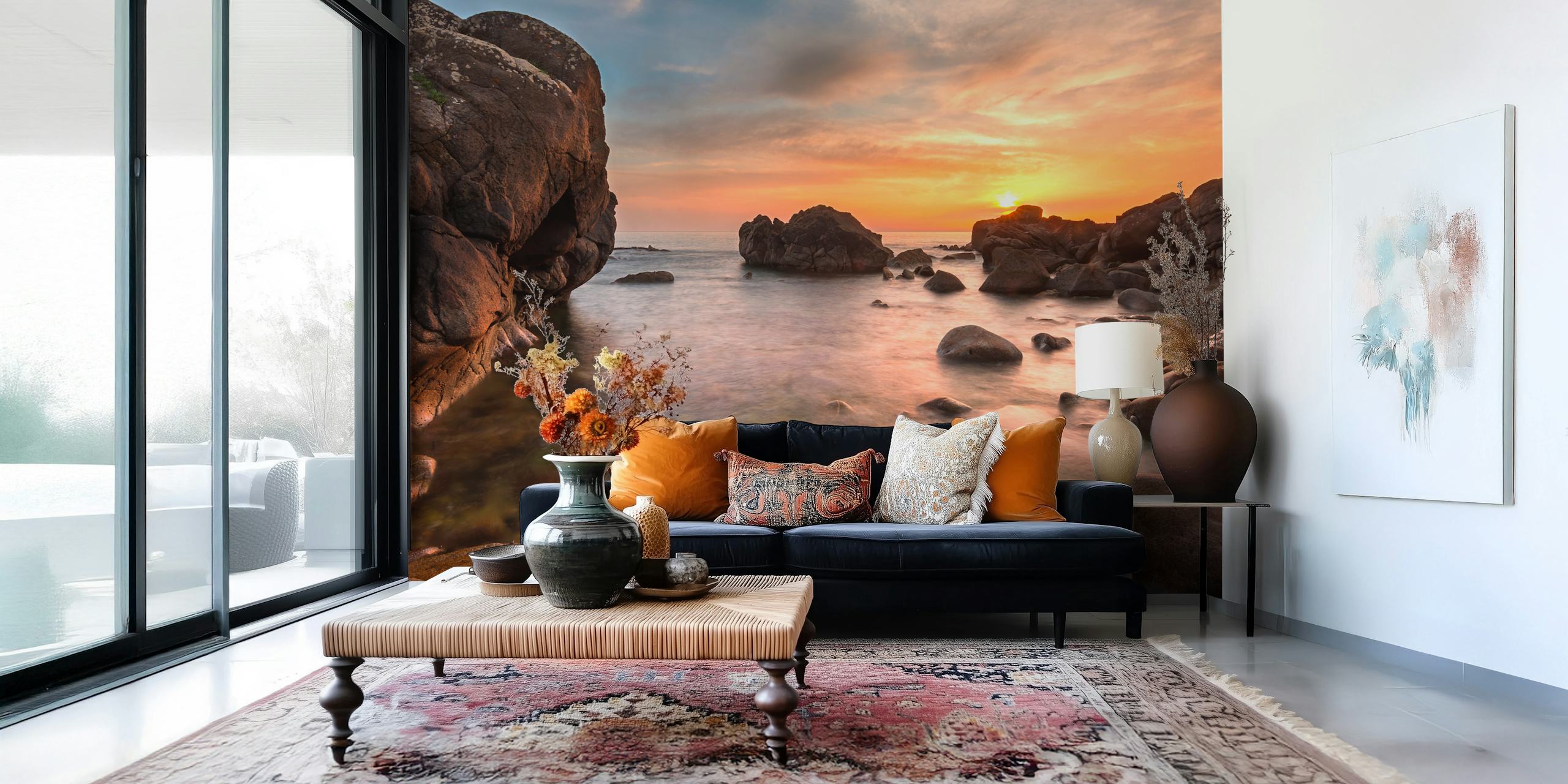 The beach with golden rocks papel de pared en una habitación