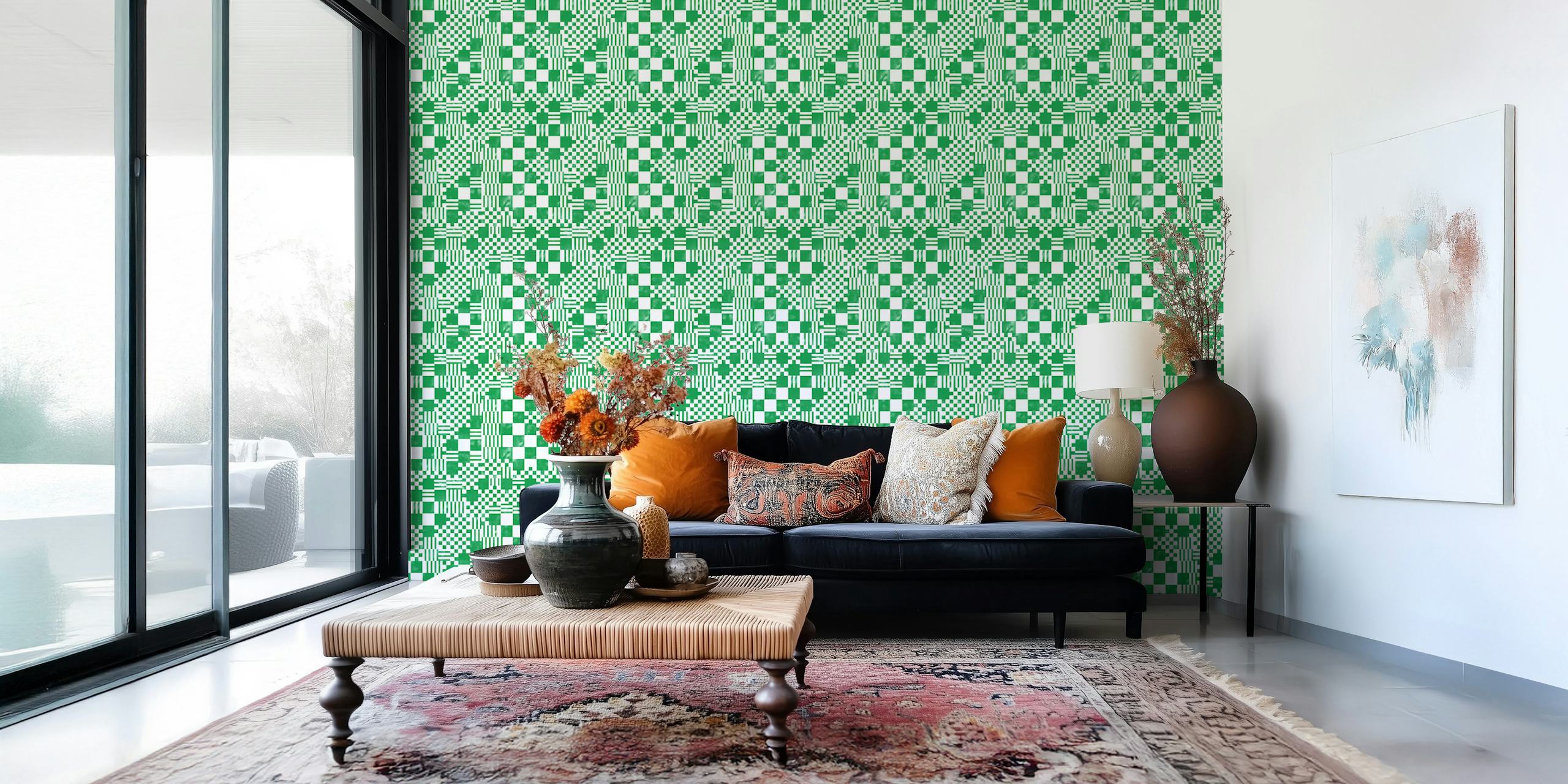 Papel de parede Timeless Emerald Squares em um quarto