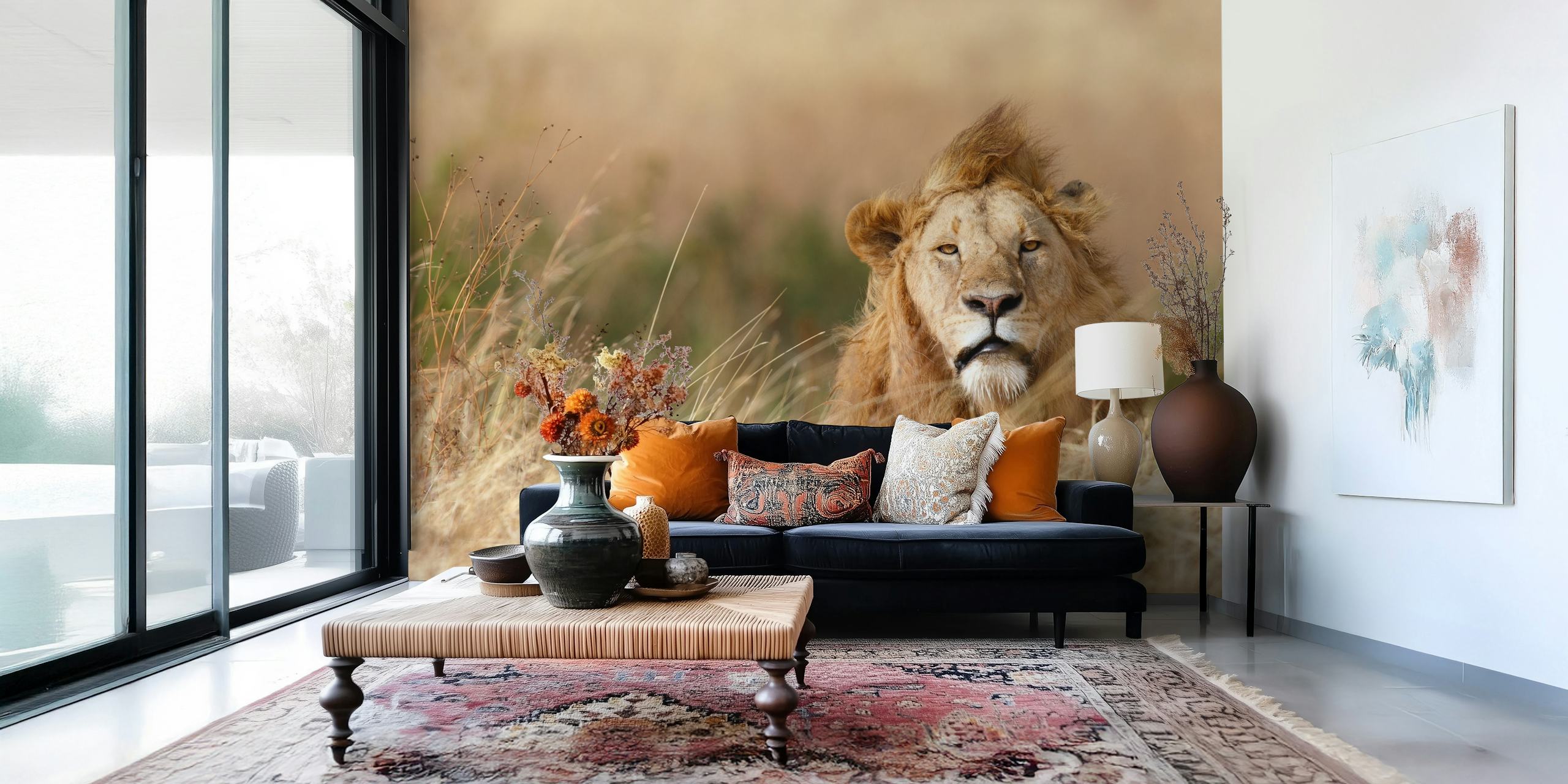 Handsome lion papel de parede em um ambiente decorativo
