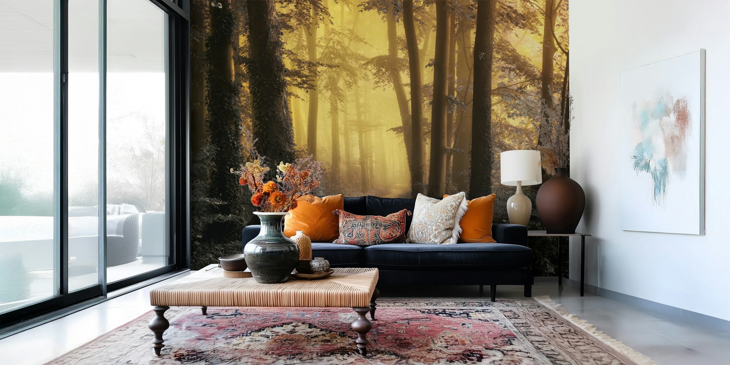 Golden Forest Serenity wallpaper in a room