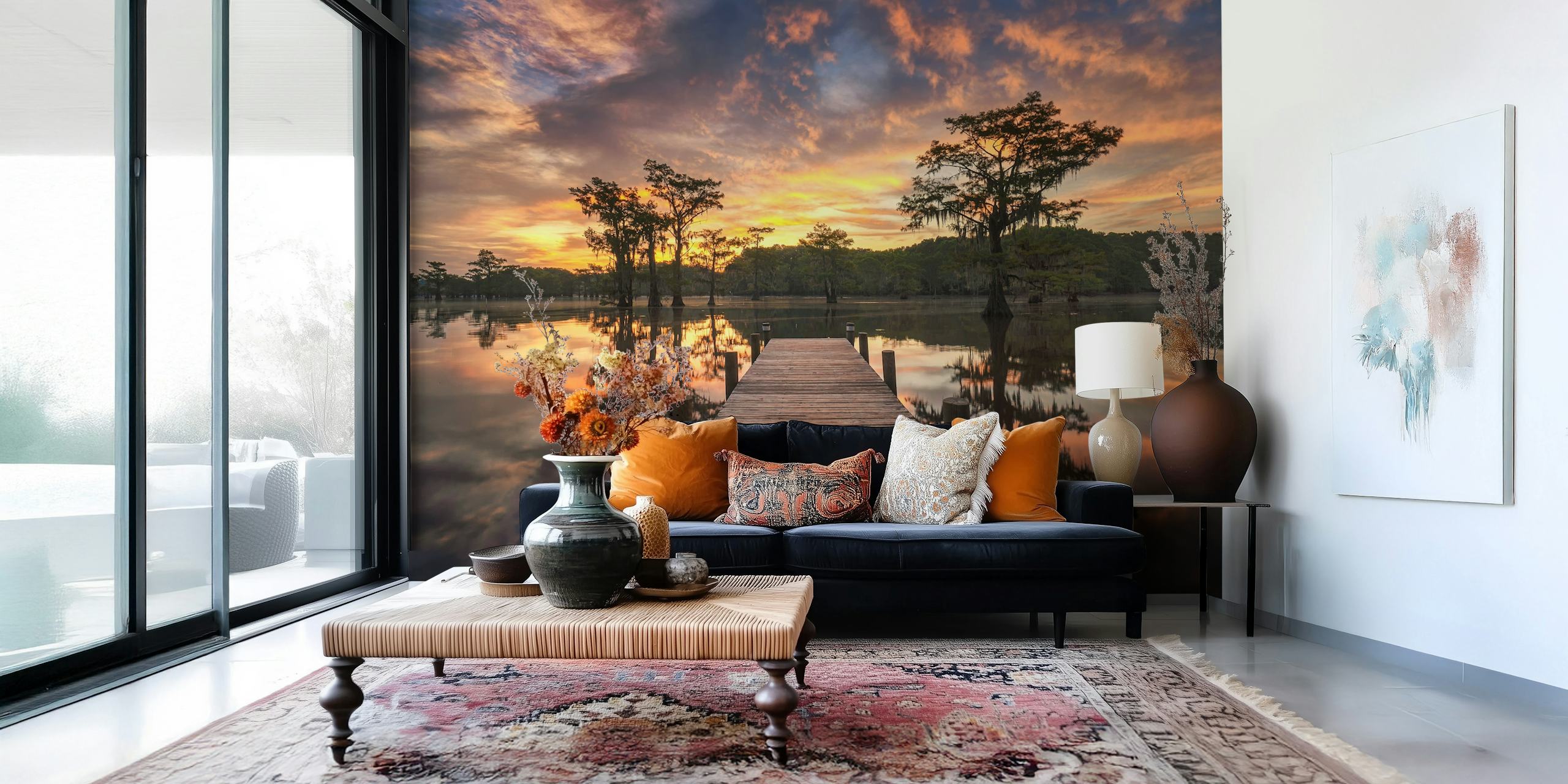Lakeside view wallpaper at dusk
