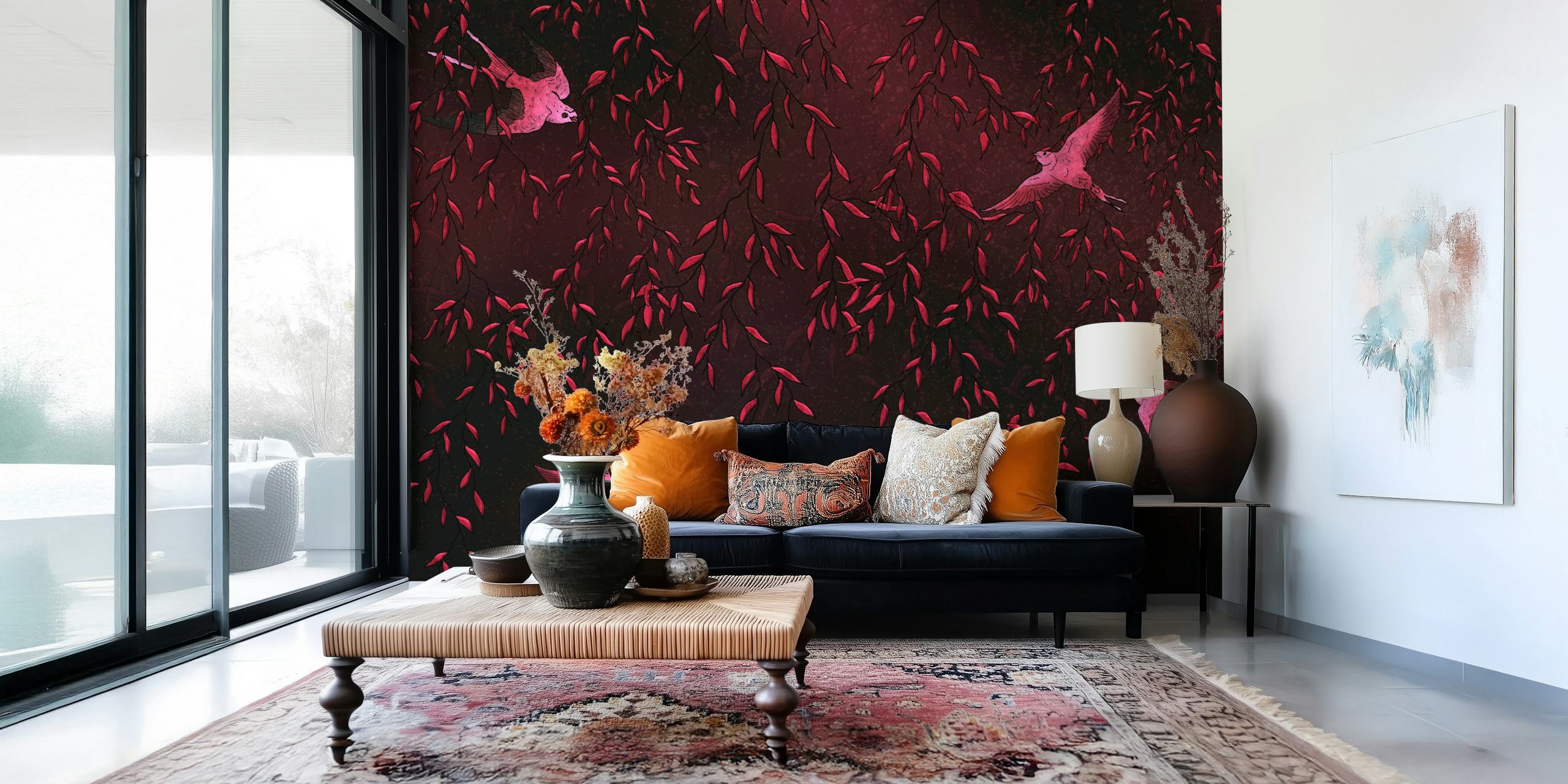 Dark Botanical Birds Garden tapet i et rum