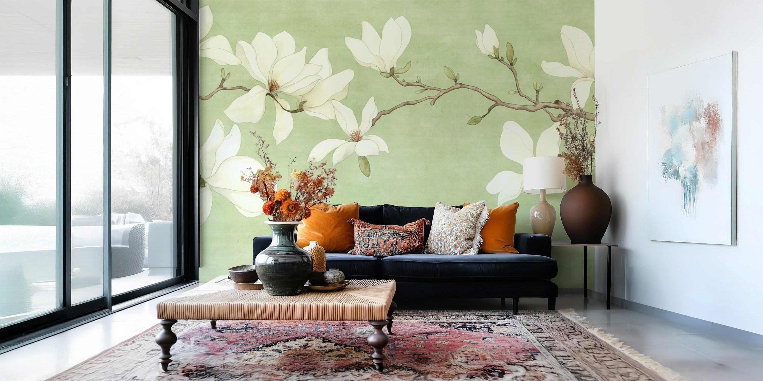 Magnolia tapetdesign i ett rum