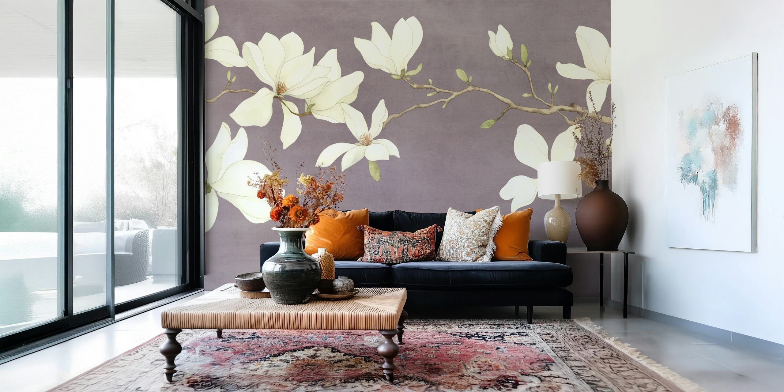 Graceful Magnolia Art wallpaper dans une pièce