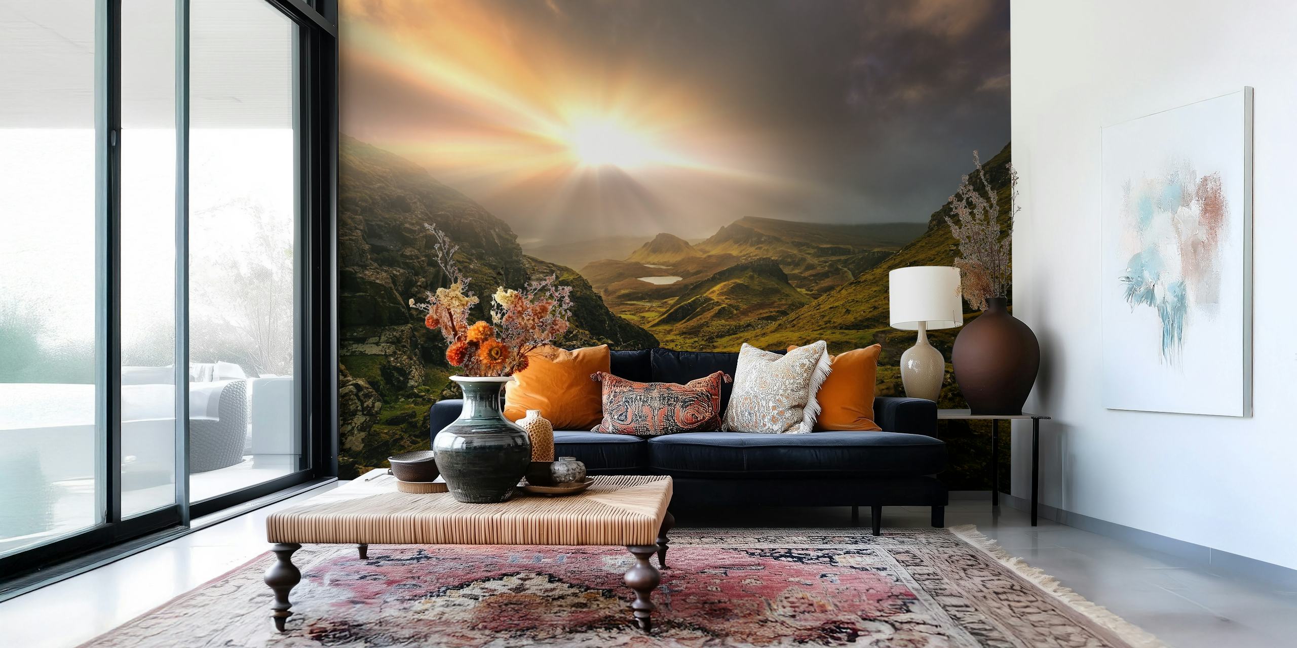 Dramatic Trotternish Ridge landscape wallpaper with hills, rocks, and sunlight