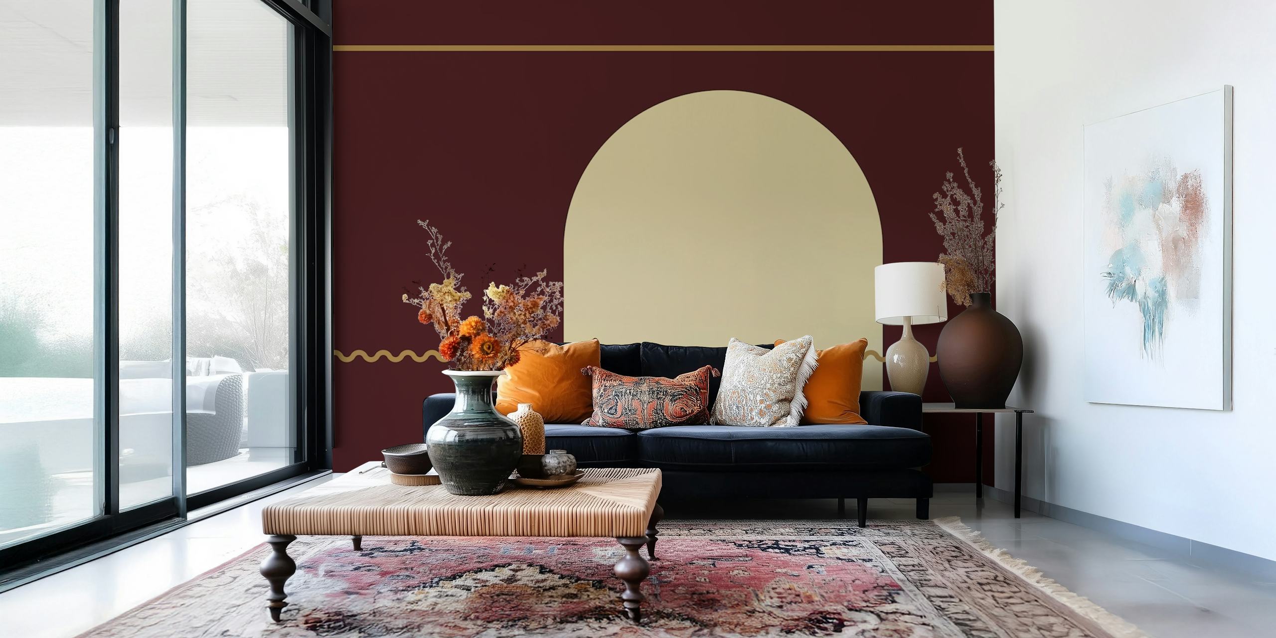Abstract minimalist arch lines - brown beige wallpaper