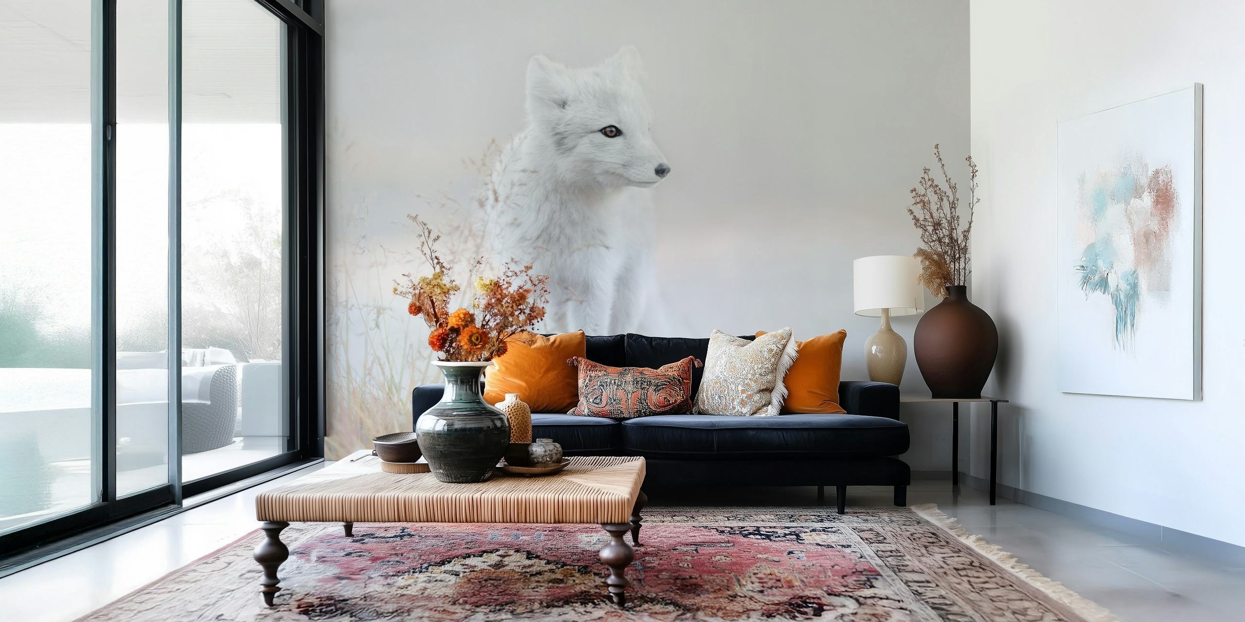 White fox standing in a natural setting, soft colors wallpaper
