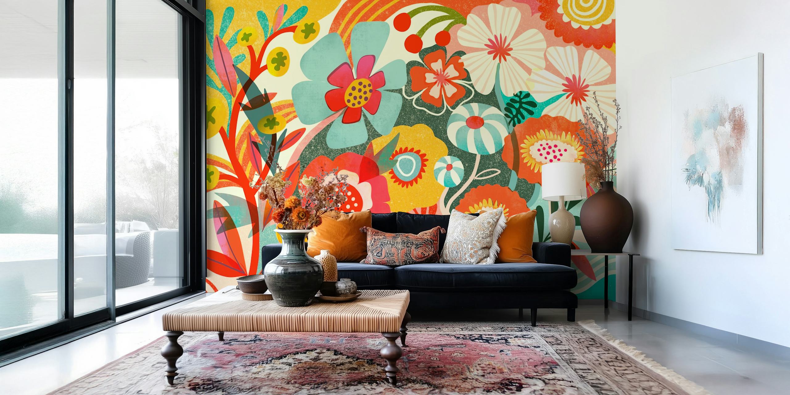 Šarena cvjetna tapeta u sobi