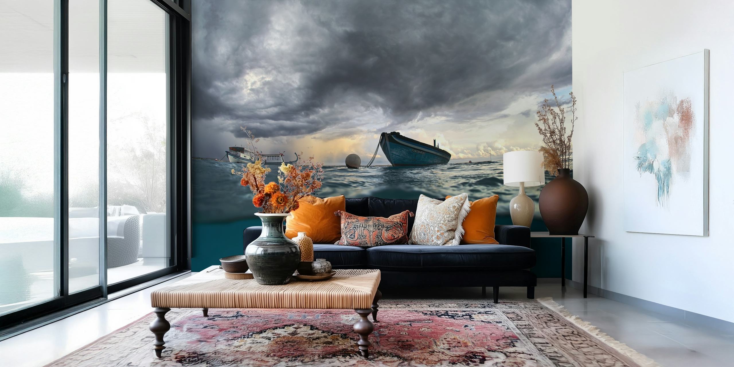 Boat wallpaper design in a room
