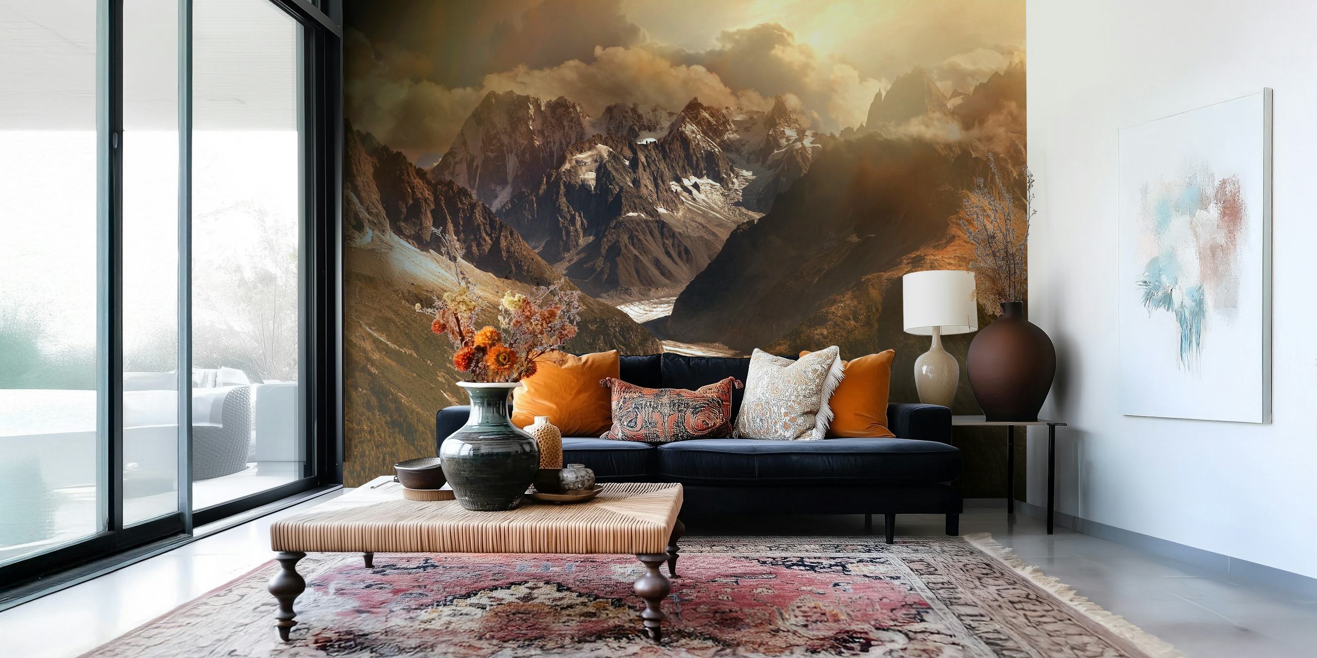 Majestic mountain landscape with rich colors and textures wallpaper