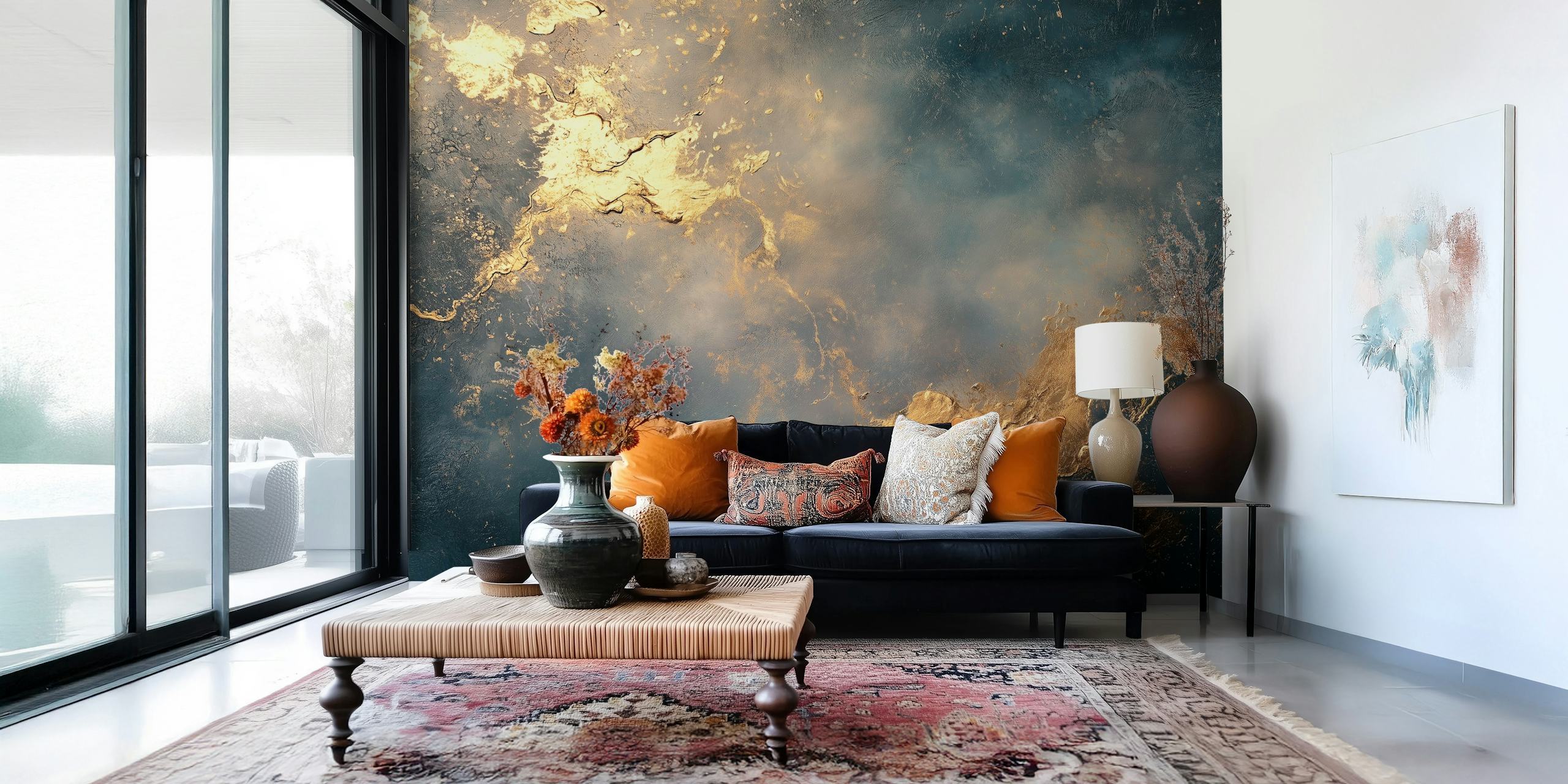Mystic Gold Clouds wallpaper in a room