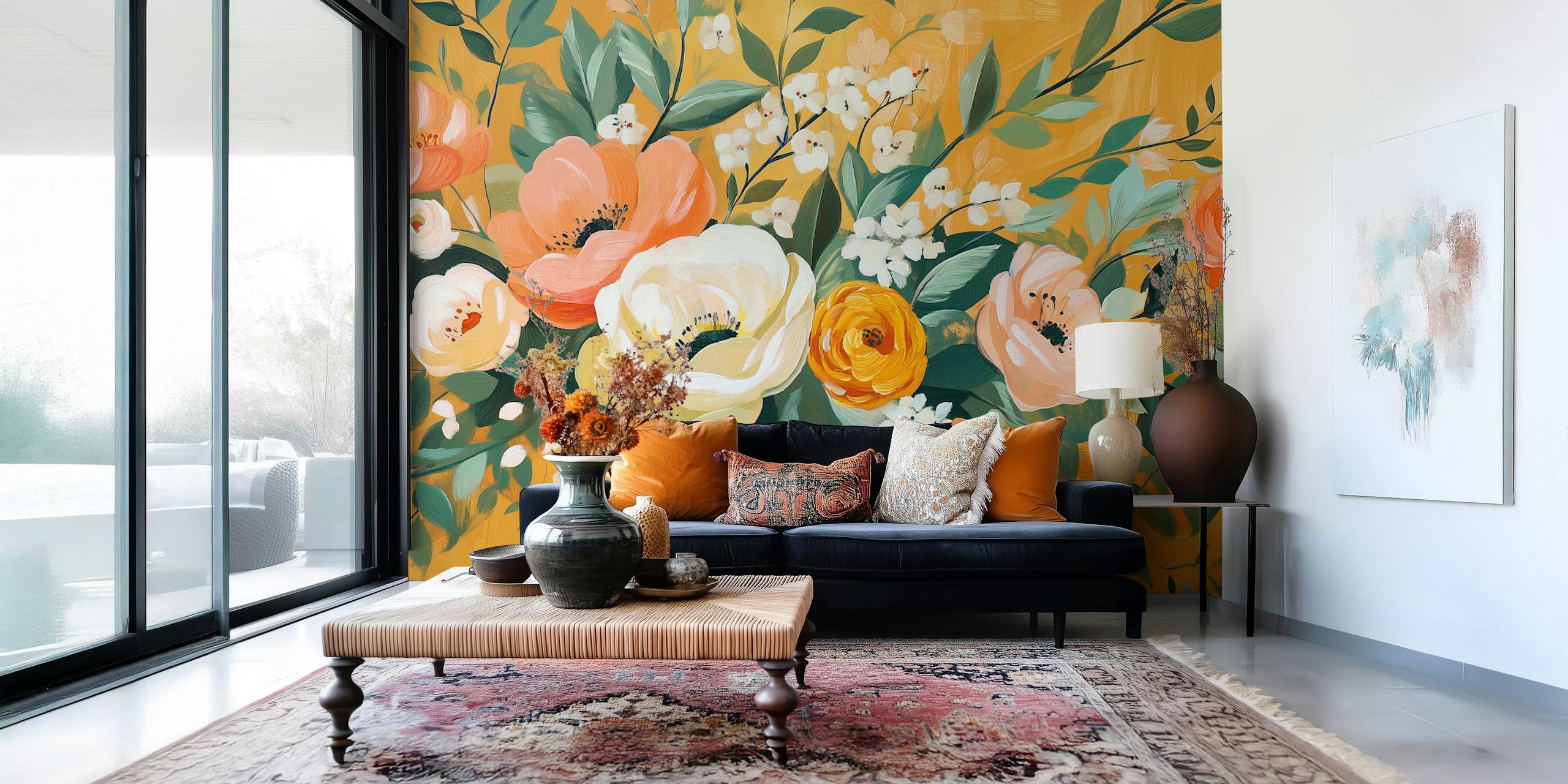 Golden Large Floral Harmony tapetdesign