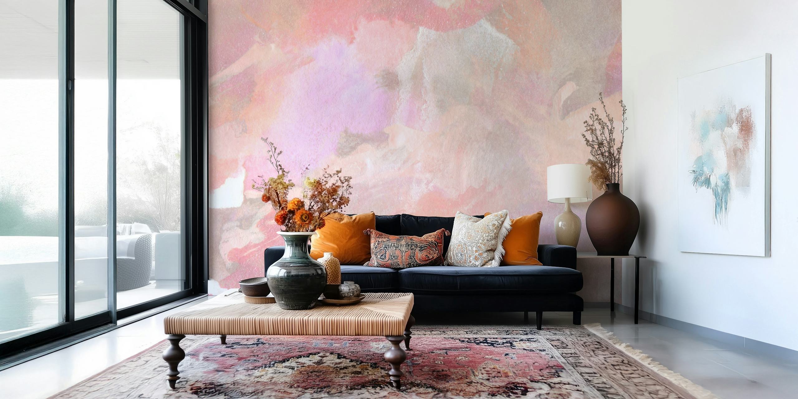 Abstract brush strokes in soft pink and beige tones wallpaper